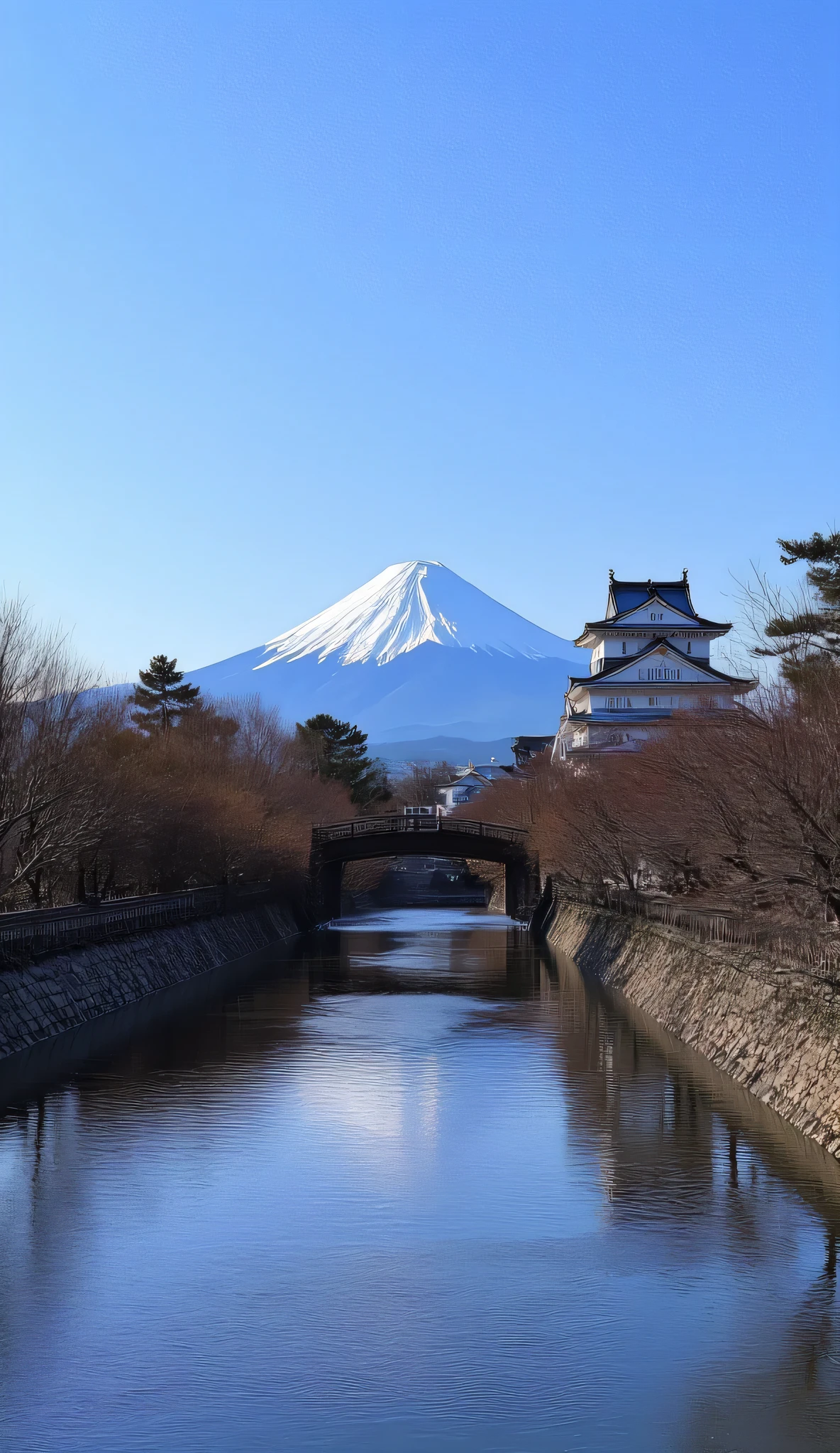 Hi-Res, top quality, Masterpiece, top quality, super high heels, Clear Days ,(( The pure white Mt. Fuji is visible in front)),blue sky, Edo Castle is visible in front of the right ,Clear scenery ,