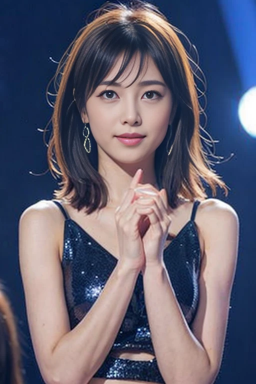 (sfw:1.5),(masterpiece, highest quality),1 girl, Cute beauty、alone, Looking at the audience, Pure white hair color、Highly detailed shiny short bob hairstyle:1.4, short hair:1.8、Beautiful symmetrical face、Beautiful and attractive woman、Whity, lips, bangs, Outdoor, Mouth closed, Upper Body、Big eyes、eyelash、((Very simple black background:1.8))、(((Looking at the audience、Show me your ears、Long neck、smile、smile)))、Ideal body type、(((huge big breasts , Cleavage:1.6、Happy smile、Beautiful Teeth)))、(((Anatomically correct:1.5)))、(Perfect body proportions)、 ((Round face)), Realistic Eye Size, Big Eyes、Droopy eyes