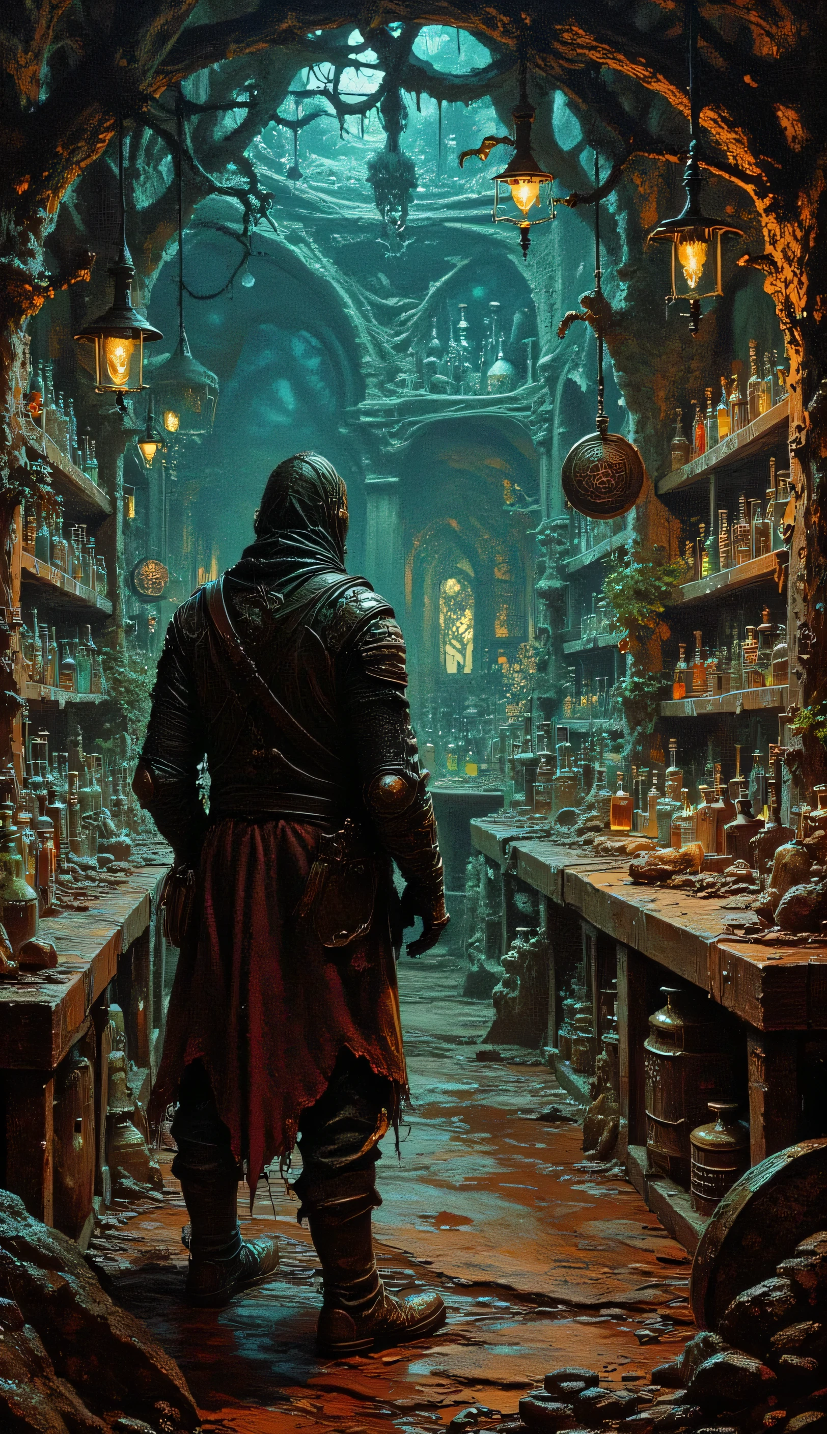 Adventurer in a potion shop, sin bolso.