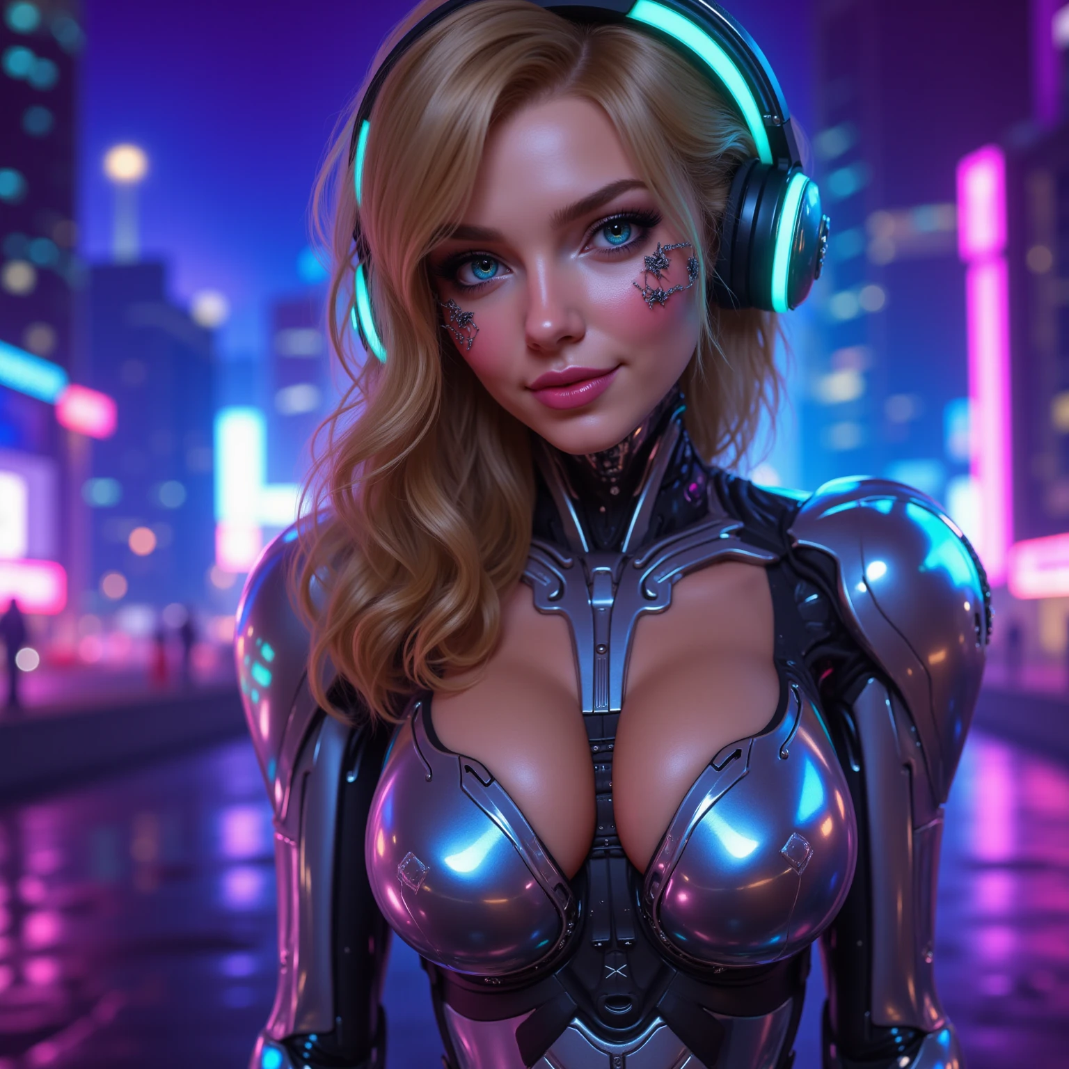 a portrait of robot woman in garage at night, science_fiction