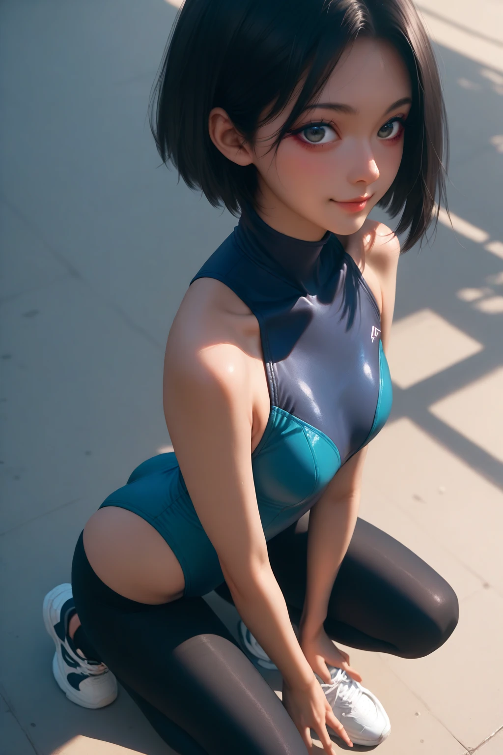 Zelda, short hair, Black hair, armpit, shorts dress, blue eyes, Big legs, jugando playstation