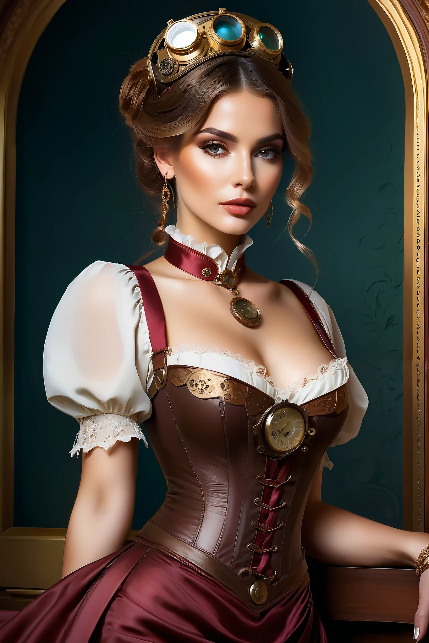 Photo (( )), wearing elegant dress steampunk items,  modern Paris  ,  samyslovatyyi, elegant,  very detailed,  digital painting ,  artstation , concept art, smooth,  sharp focus, illu0 .8ation , art by artgerm, Greg Rutkowski и Alphonse Mucha