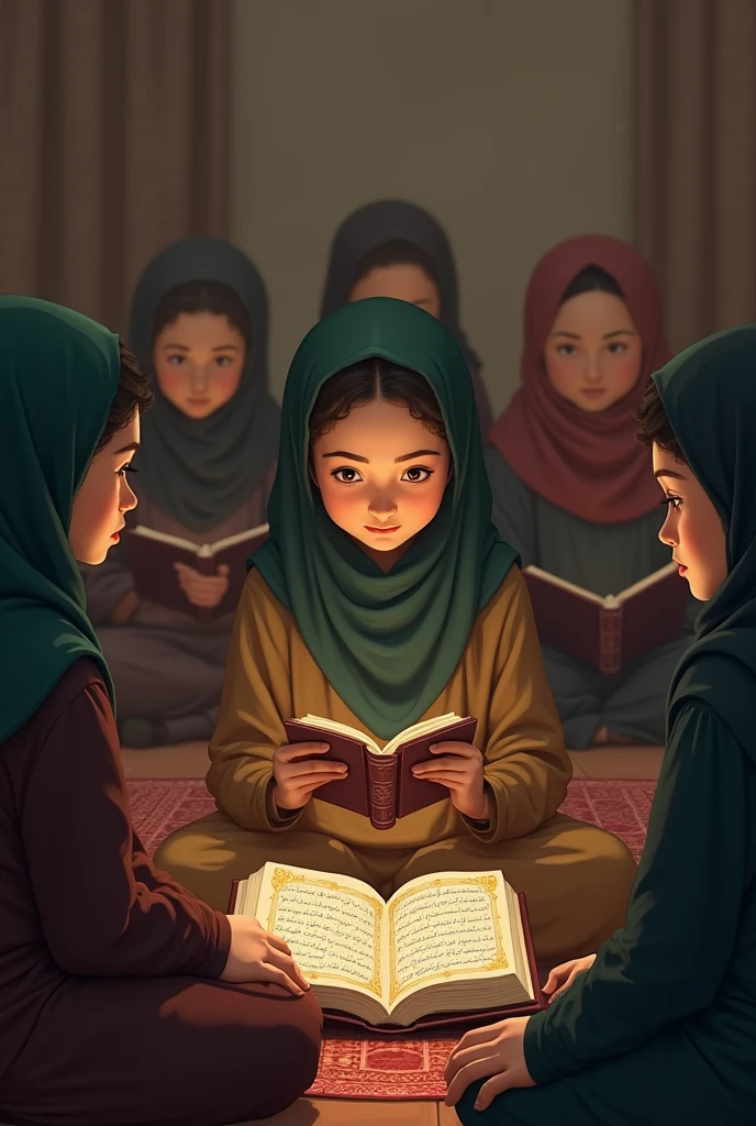 Adventist Pathfinders Wearing Headscarves and Reading the Bible 