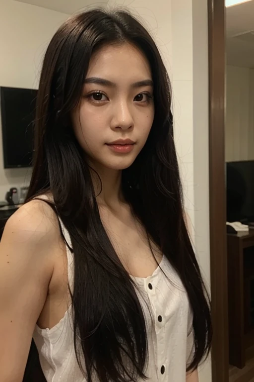 there a woman with long hair sitting in a chair, gorgeous young korean woman, beautiful south korean woman, beautiful young korean woman, korean girl, jaeyeon nam, wan adorable korean face, ulzzang, young adorable korean face, asian girl with long hair, popular south korean makeup, with long hair, young cute wan asian face, popular korean makeup, Aespa Karina