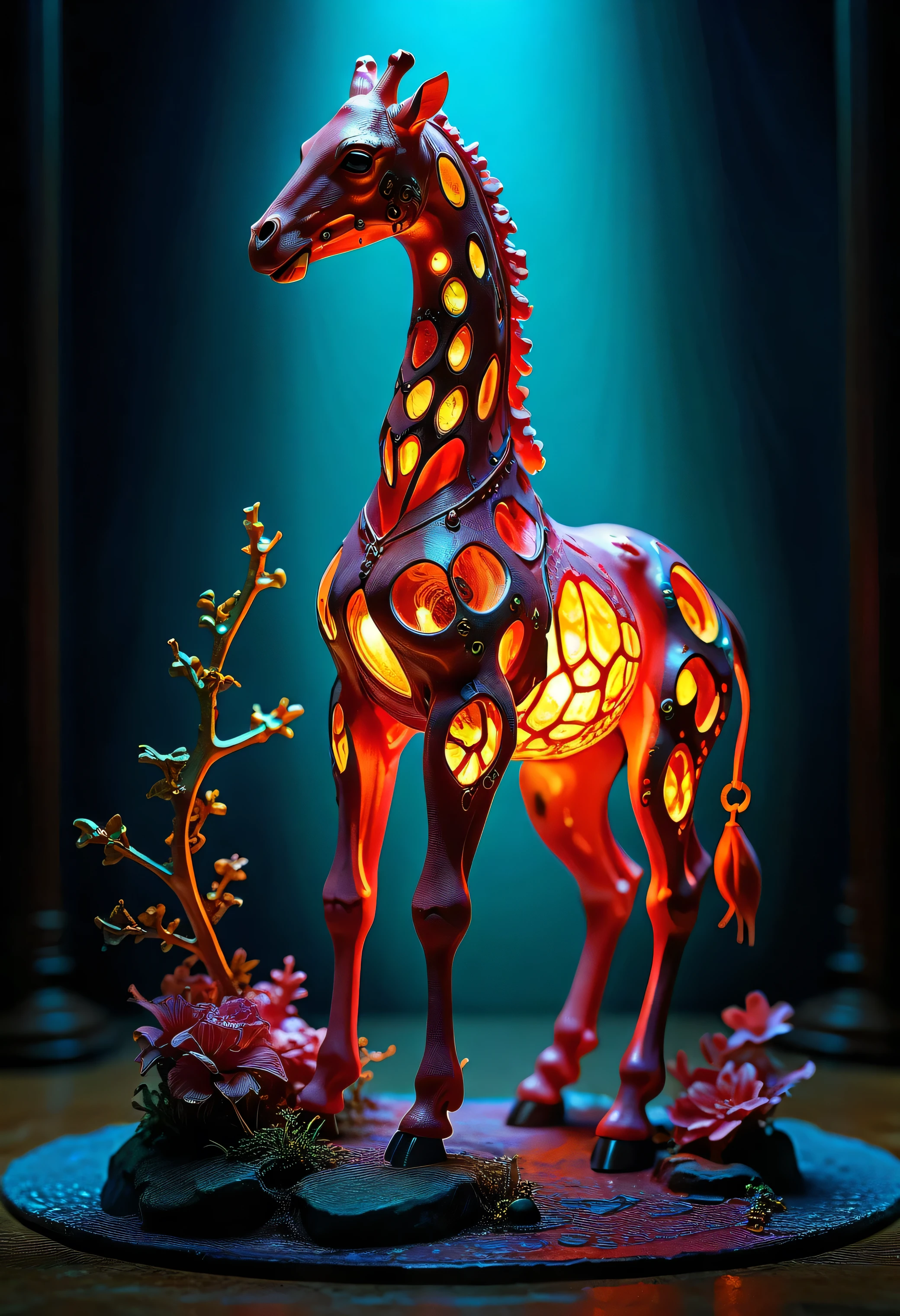 safe_pos, (score_9, score_8_up:1.1), score_7_up, photorealistic, rating:explicit An 8k hyperreal vision where a translucent giraffe, adorned with flickering clockwork gears and iridescent metallic veins, floats above a surreal mosaic of melting neon stone and liquid light. Fractal ripples distort the horizon, where familiar urban silhouettes blend with impossible, weightless sculptures of cosmic flora and steampunk cogs. Molten marbles of vibrant hues defy gravity in an upward cascade, challenging the boundaries of physics and time. Ethereal and enigmatic, the scene pulses with a dreamlike tension, merging organic life with mechanical precision. An aura of mystic entropy blankets the tableau, as soft luminescent clouds and vivid venous streams combine to form an uncanny labyrinth of reality and abstraction, evoking both wonder and disquiet in a single, mesmerizing instant. .,,, absurdres, masterpiece,, Expressiveh choker, anklets, , flux-style ((masterpiece, Highest quality, Best image quality, High resolution, Realistic, RAW Photos, 8k, Highly detailed)) 4lch3my_l4b CyberRealistic_Negative_PONY