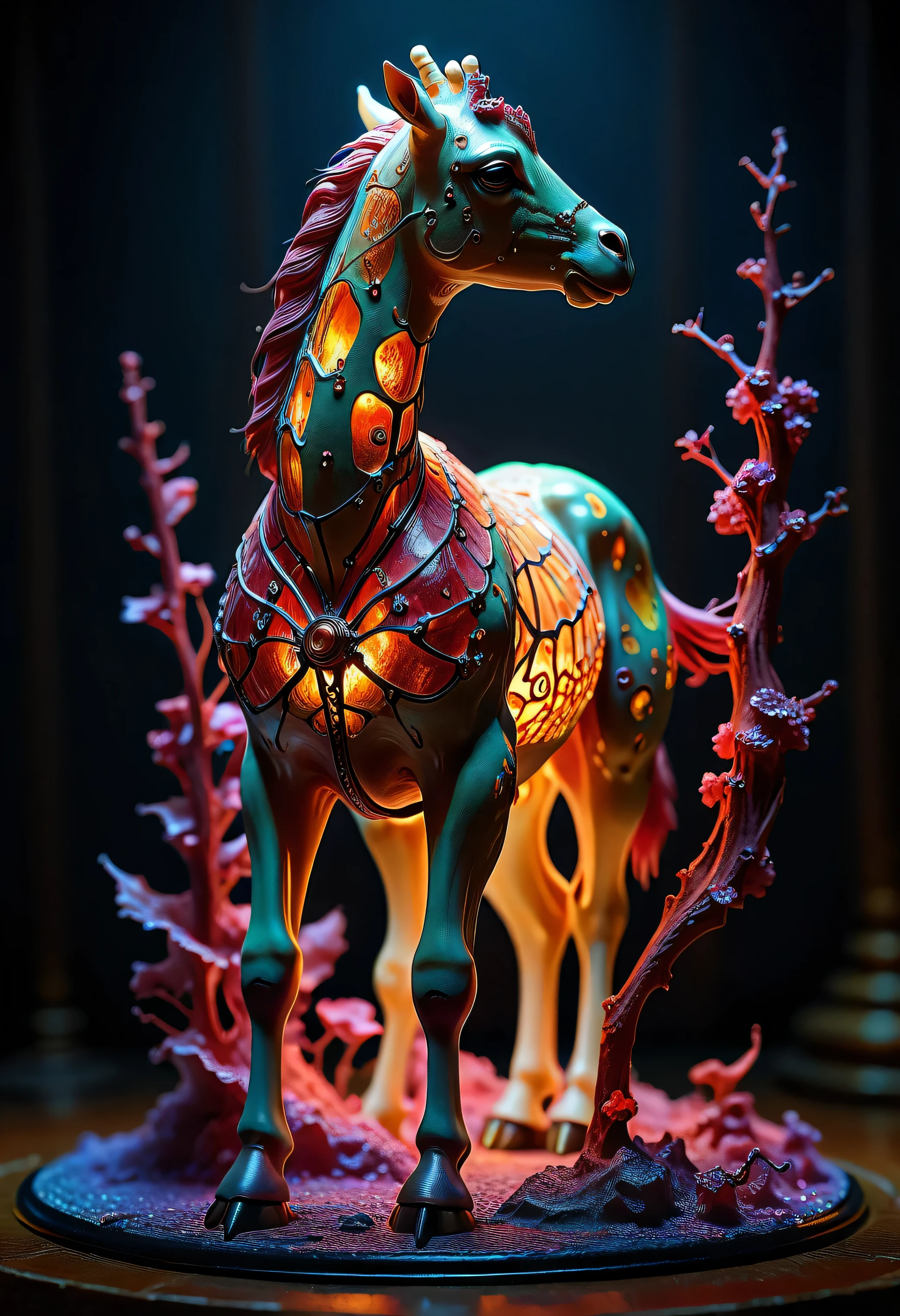 safe_pos, (score_9, score_8_up:1.1), score_7_up, photorealistic, rating:explicit An 8k hyperreal vision where a translucent giraffe, adorned with flickering clockwork gears and iridescent metallic veins, floats above a surreal mosaic of melting neon stone and liquid light. Fractal ripples distort the horizon, where familiar urban silhouettes blend with impossible, weightless sculptures of cosmic flora and steampunk cogs. Molten marbles of vibrant hues defy gravity in an upward cascade, challenging the boundaries of physics and time. Ethereal and enigmatic, the scene pulses with a dreamlike tension, merging organic life with mechanical precision. An aura of mystic entropy blankets the tableau, as soft luminescent clouds and vivid venous streams combine to form an uncanny labyrinth of reality and abstraction, evoking both wonder and disquiet in a single, mesmerizing instant. .,,, absurdres, masterpiece,, Expressiveh choker, anklets, , flux-style ((masterpiece, Highest quality, Best image quality, High resolution, Realistic, RAW Photos, 8k, Highly detailed)) 4lch3my_l4b CyberRealistic_Negative_PONY
