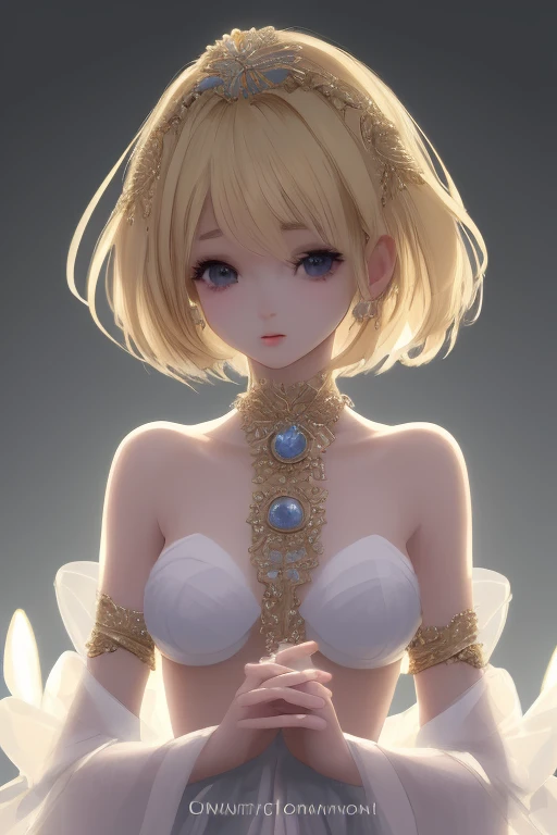 ((((work of art, best qualityer, high resolution)))), extremely detailed 8K, Beautiful girl with slender body, (ultra HD, ultra detali, highy detailed, highly realistic, Ultra-realistic, photography realistic), (1 girl:1.5), (Realistic blonde hair with dark roots), short and wavy hair, Bob Cut, (dynamic poses), facing the camera, drlight smile, (breasts big: 1.2), (beautifull detailed face, beautiful detailed eyes), (white top, fine material), see through the top, neckleace, dark denim shorts, sheen, sweat, (ray of sunlight, lighting sun), detailed makeup
