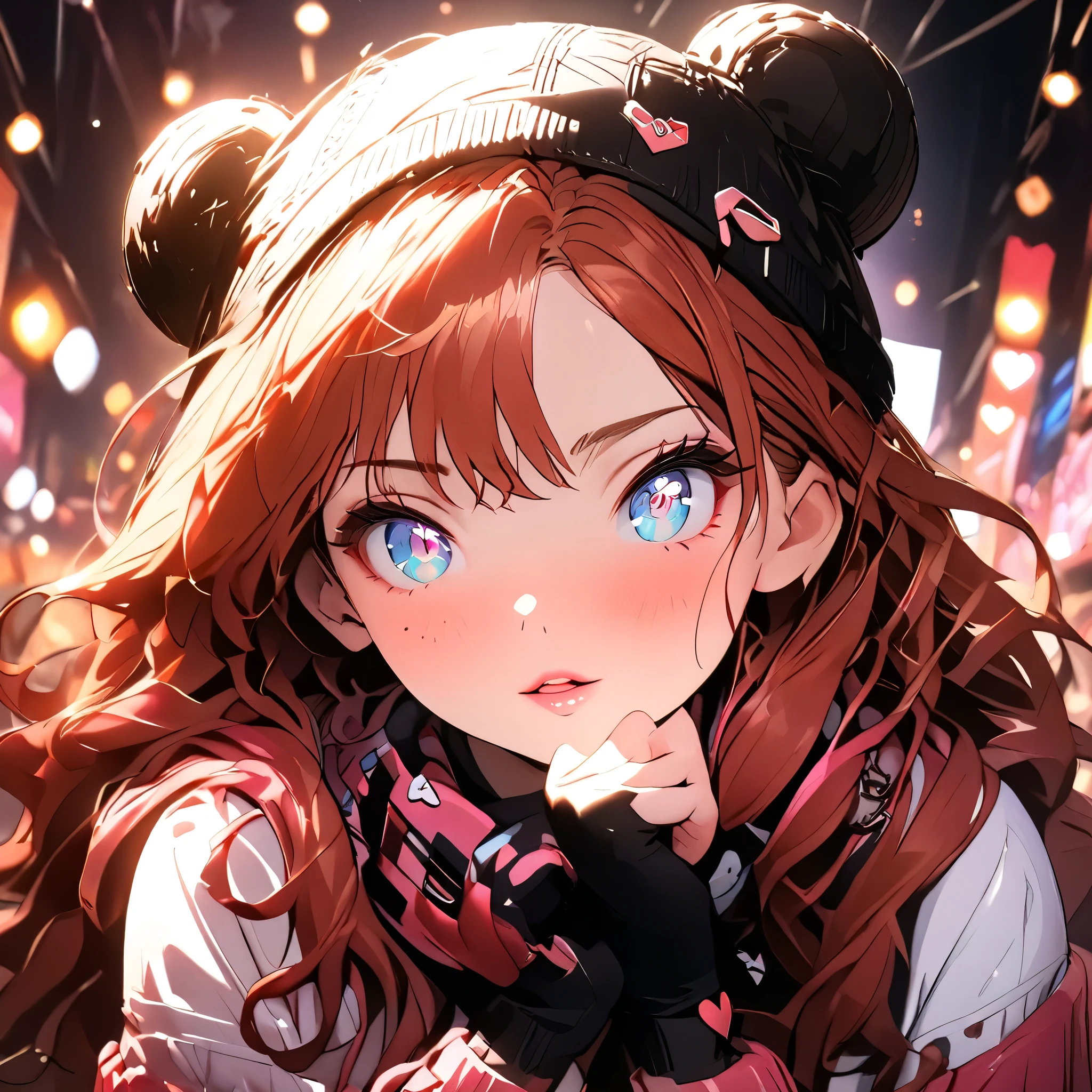 (beautiful girl:1.3),1girl,masterpiece,Highest quality,Ultra-high resolution,rich contrast,super high quality,8k,Highly detailed CG unit wallpaper,texture,Incredibly absurd,Ultra-high resolution,Highest quality anime,professional photograph,an extremely delicate and beautiful,RAW Photos,Depth of Field 1.2,ultra-detailed eyes,Glitter Effect, Beautiful glossy lips, 25years old, gorgeous legs, noise perfect, gorgeous ass, Disney Princess Merida, full body, MeridaXLP, freckles, wavy hair, no bra, sensual woman, seductive woman, mature woman, Milf, maternal, shy look, dynamic pose, Setting: A fair with neon lights, She is holding a teddy bear with a red bow and several heart balloons float around her. Her eyes reflect love and sweetness, Outfit: An oversized burgundy sweater with a turtleneck, leather leggings and tall black boots. Accessories: Wool gloves, a scarf in pink tones and a knitted hat with a pompom. Hair and makeup: natural makeup with a little highlighter and raspberry lips. in a cafeteria decorated with garlands of hearts,
