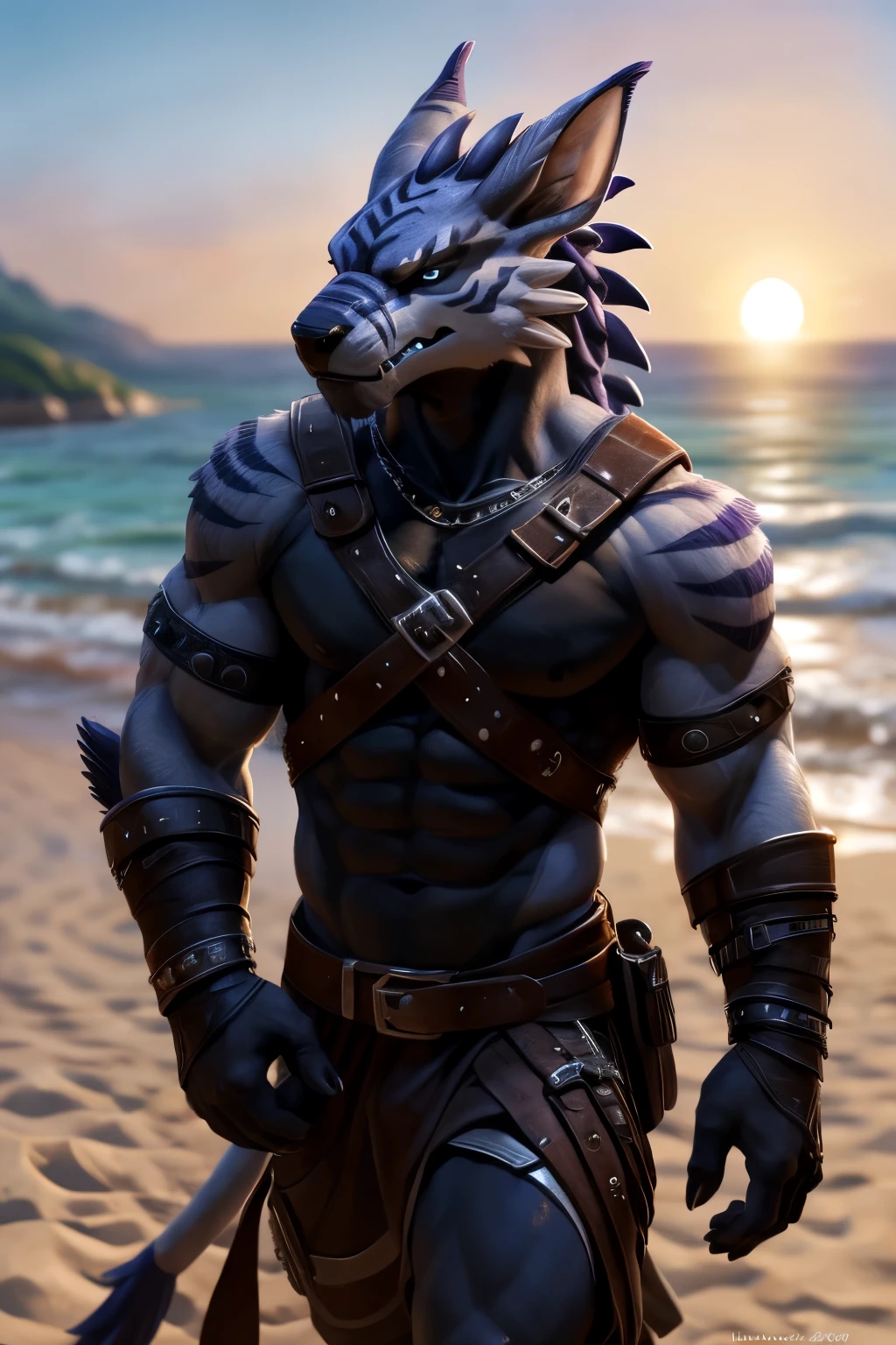 Solo Sexy young anthro scalie dragon male mercenary medieval solider, slim endomorph muscular, anthro handsome gay shorter muzzle, handsome gay model male apperance, sword scars, worn out leather skimpy armament, low on hips heavy leather belt, old very worn out skimpy dirty linen material jockstrap, old yellow dirty worn out stains on white sawn jockstrap, very visible "x" brown seam pattern on the jockstrap, studded skimpy armlets breastplate armor, skimpy breastplate, leather bondages, fingerless leather gloves, smelly unwashed husk, dirty body look, desert bloody battlefield, birds eye view, he lies wounded on his back, his side is sword cut, there is a large sword wound in his side, he lies in a pool of his blood, he dies, close view of full character