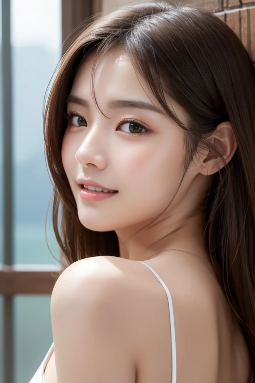((Highest quality, 8K, masterpiece :1.3)), 1 Girl, smile, whole body, Face thinning, Beautiful woman, (Dark brown hair), Completely naked :1.1, Highly detailed face, Delicate eyes, double eyelid, Blurred Background, Face thinning, city, External, street,