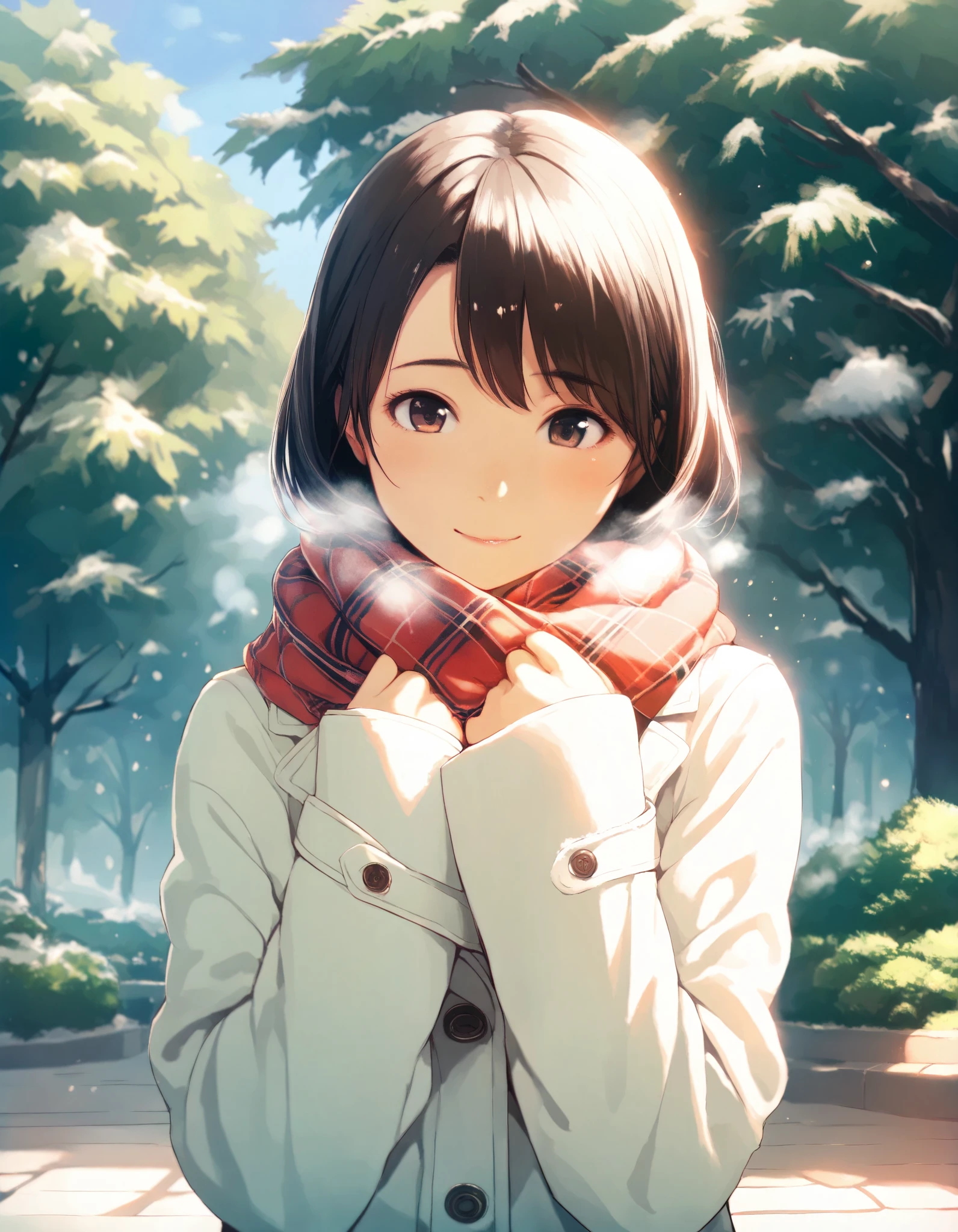 masterpiece, high score, great score, absurdres, 1girl, green park, winter, morning sunshine, year 2016, upper body
