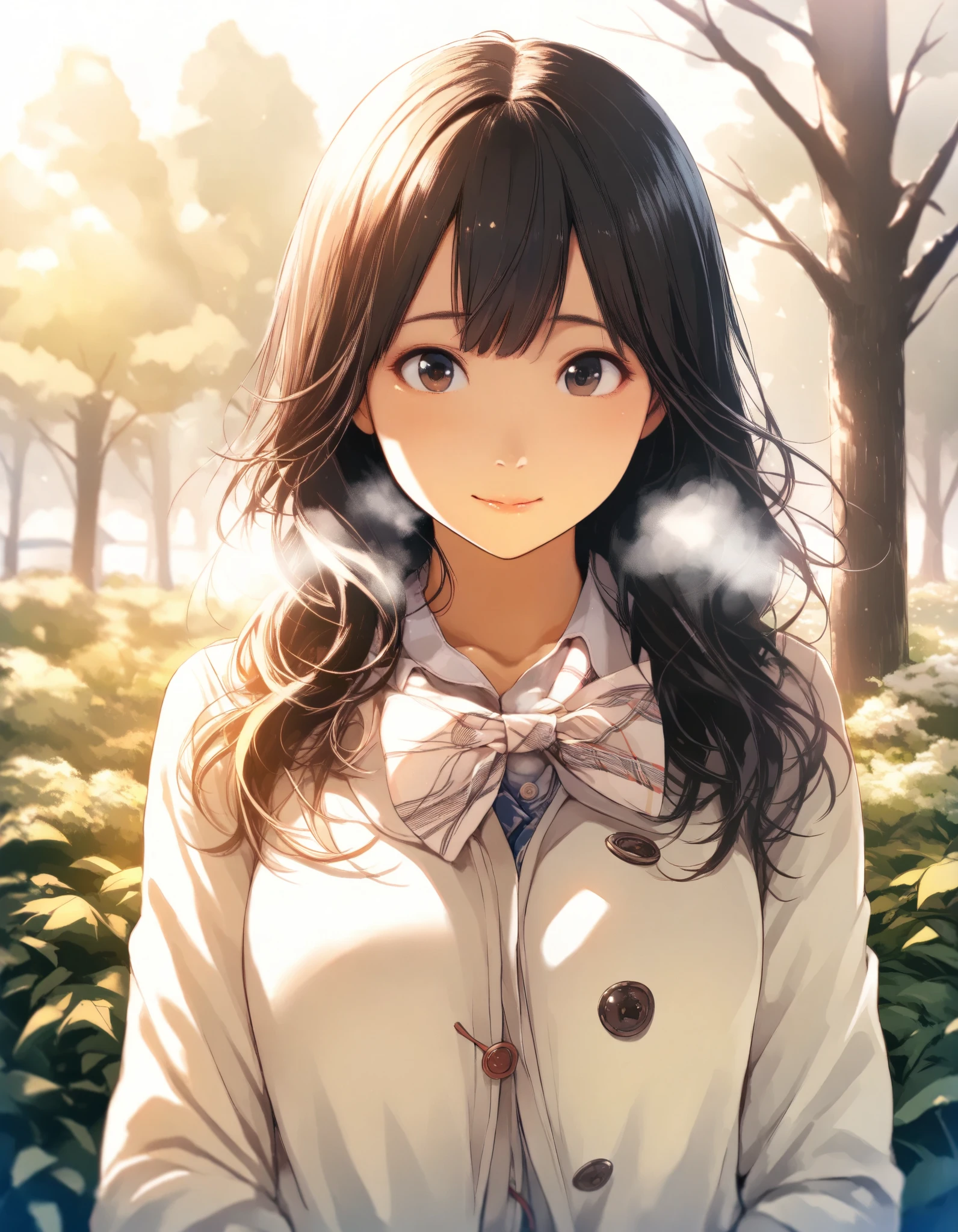 masterpiece, high score, great score, absurdres, 1girl, green park, winter, morning sunshine, year 2016, upper body