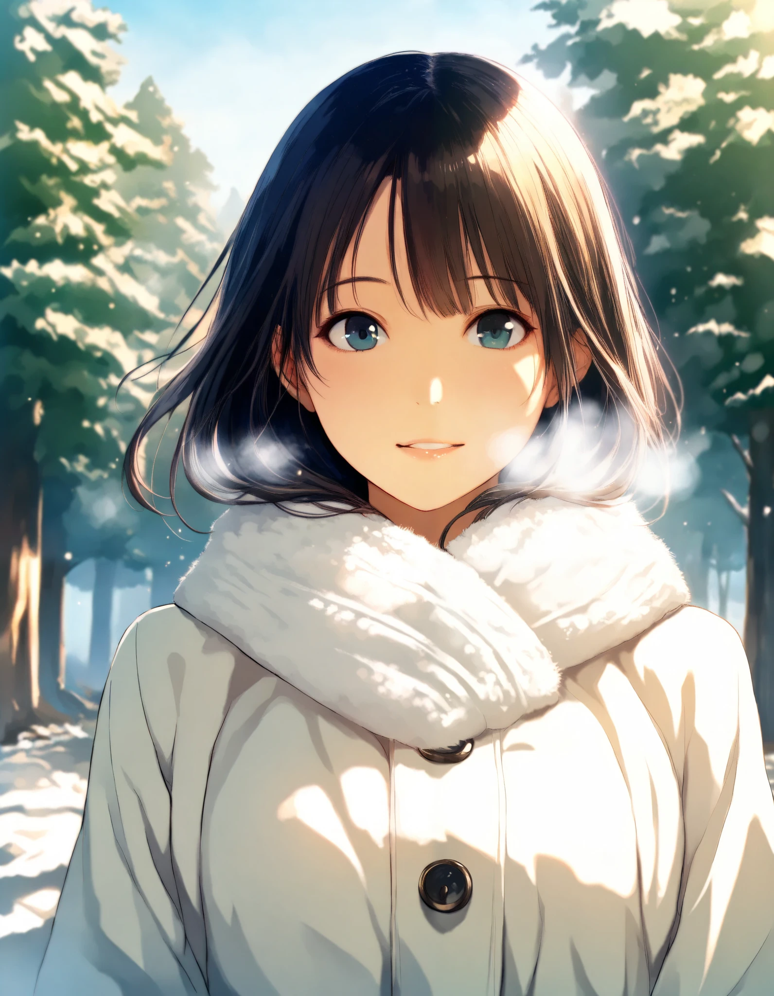 masterpiece, high score, great score, absurdres, 1girl, green park, winter, morning sunshine, year 2016, upper body