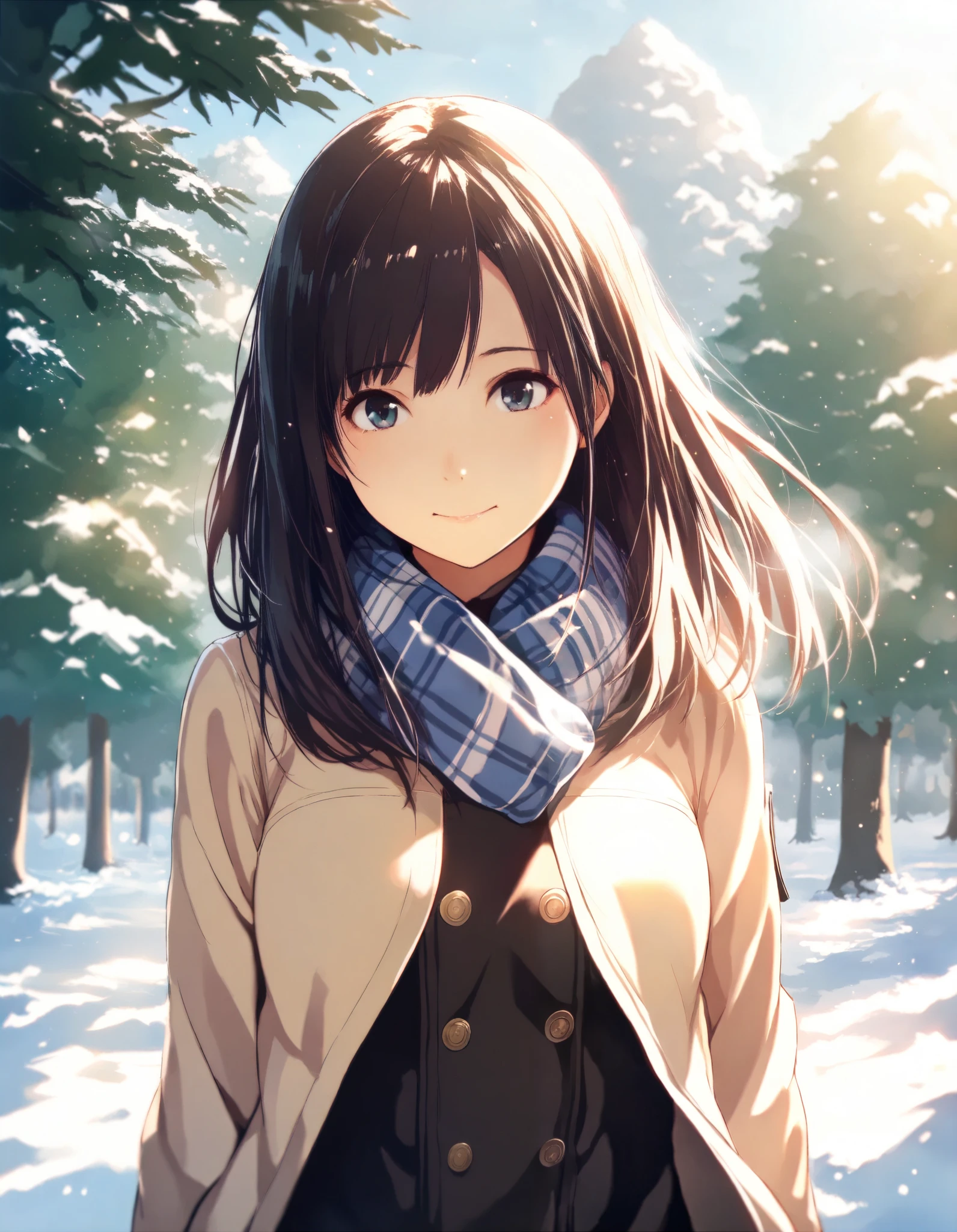 masterpiece, high score, great score, absurdres, 1girl, green park, winter, morning sunshine, year 2016, upper body