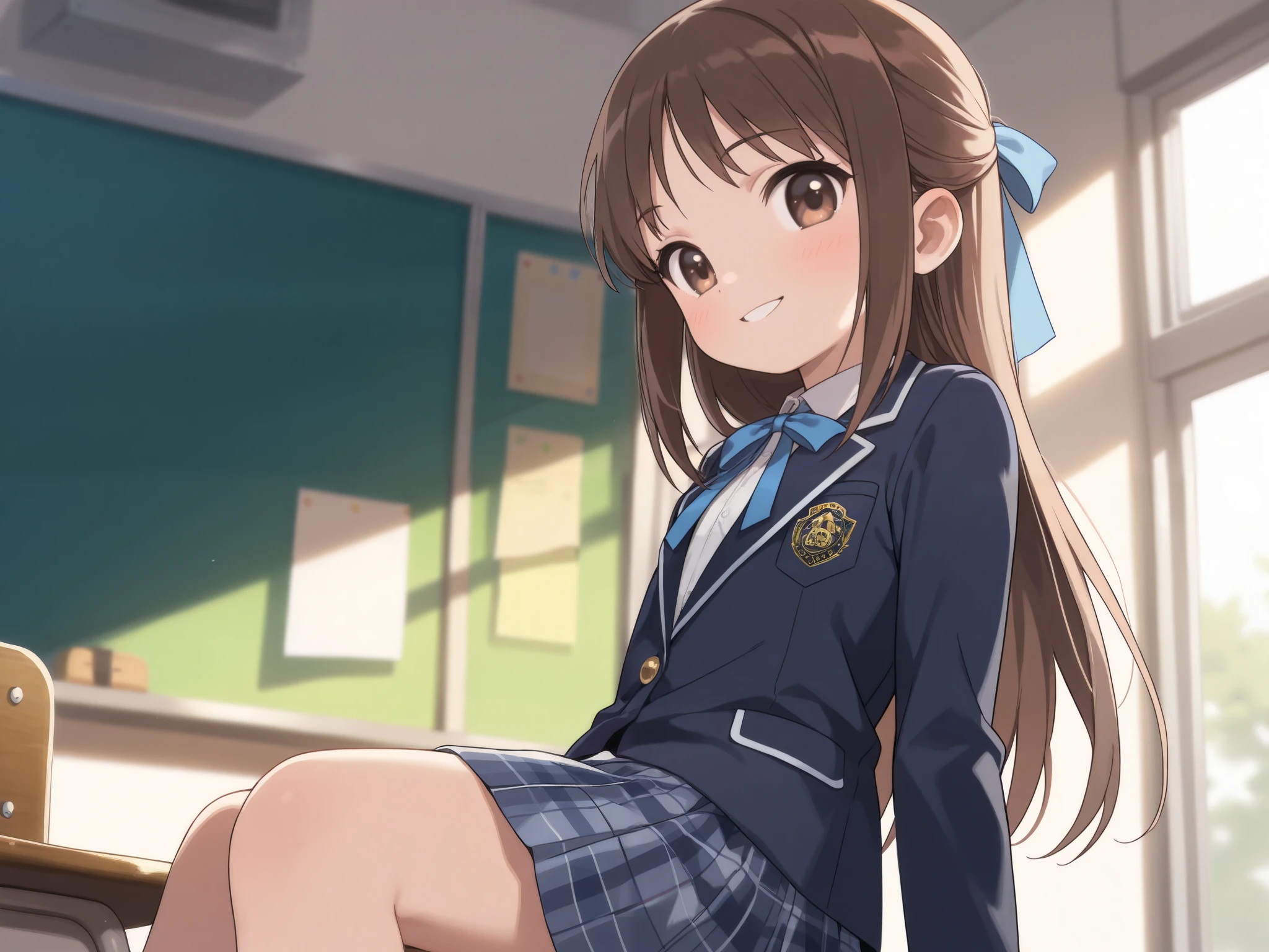 pantyhose、Minami Kotori、Minami Kotori、Brown Hair、(Degree of brown eyes:1.5)、One side up、ヘアribbon、ribbon、length、break the blazer、Blue Skirt、Jacket、Otonokizaka uniform、Pleated skirt、、Winter clothes、Looking for break viewer、Indoor break、classroom、break (masterpiece:1.2)、Highest quality、High resolution、Unity 8K Wall 、(Awareness-raising:0.8)、(Beautiful and detailed:1.6)、Highly detailed face、Perfect lighting、Detailed CG、 (Perfect hands、Perfect Anatomy)、Looking at the audience、blush、Laughter、(White panties:1.3)、(Full-fledged panties:1.5)、School, Sit with your knees bent、eight-headed body、Beautiful legs 、Schoolの中、Looking up from below、(Knees to chest),Perfect hands足