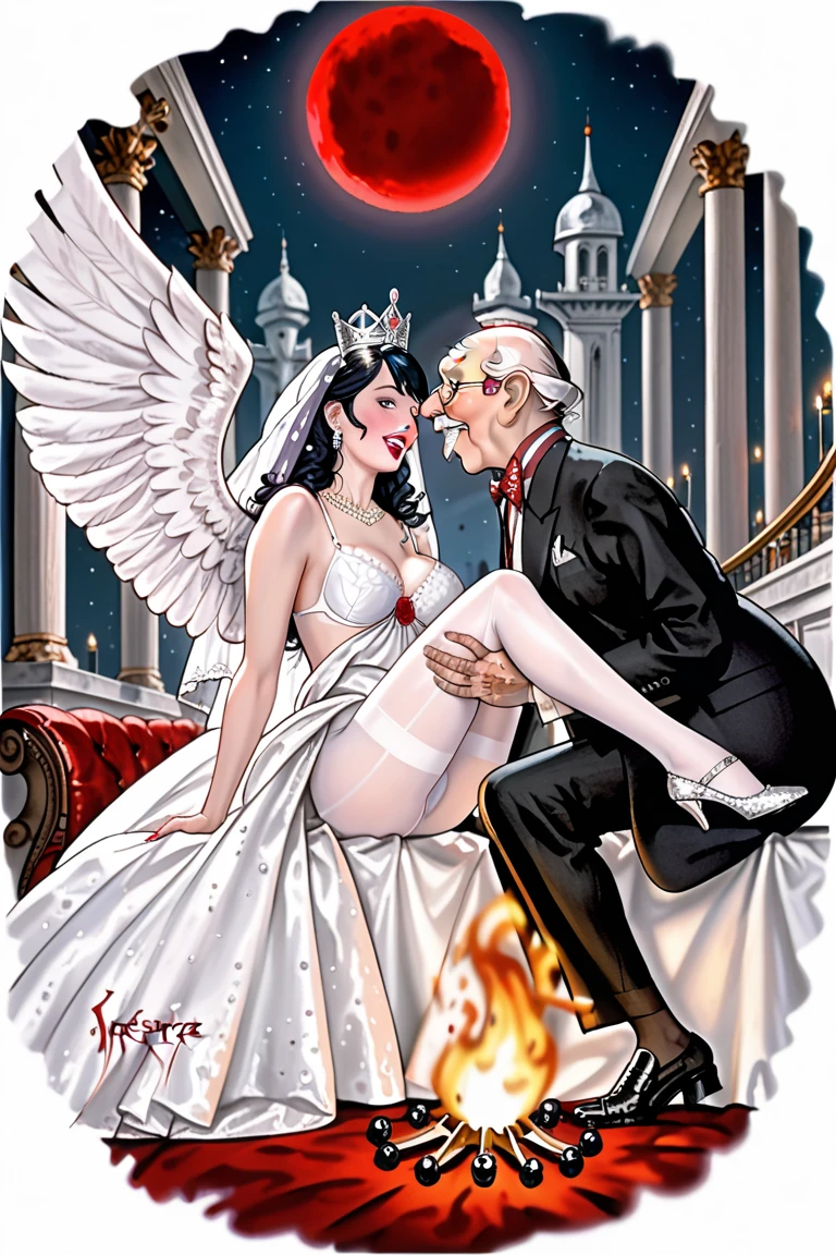 angel, brown eyes, blonde, 3d, room, realistic hair, wings, cowgirl kneeling, slim, seethrough dress, bare shoulders, white long gloves, bangs, sucking testicles, fat man, inside a train, feet, fingerless gloves, foreskin