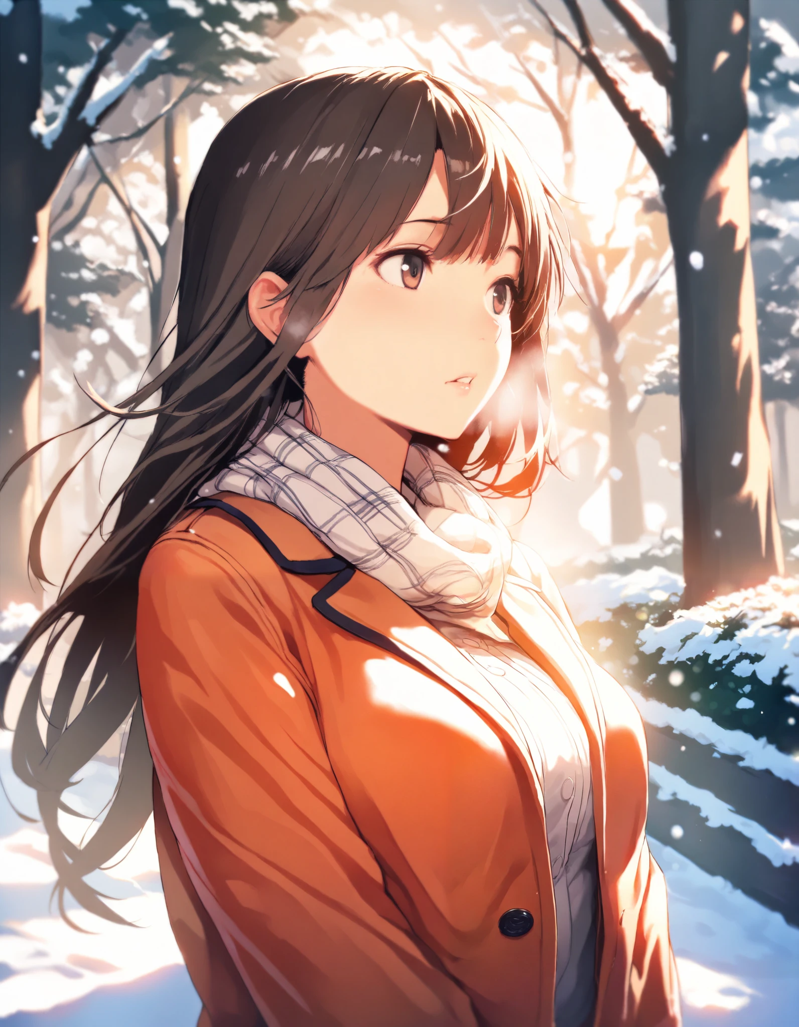 masterpiece, high score, great score, absurdres, 1girl, green park, winter, morning sunshine, year 2016, upper body
