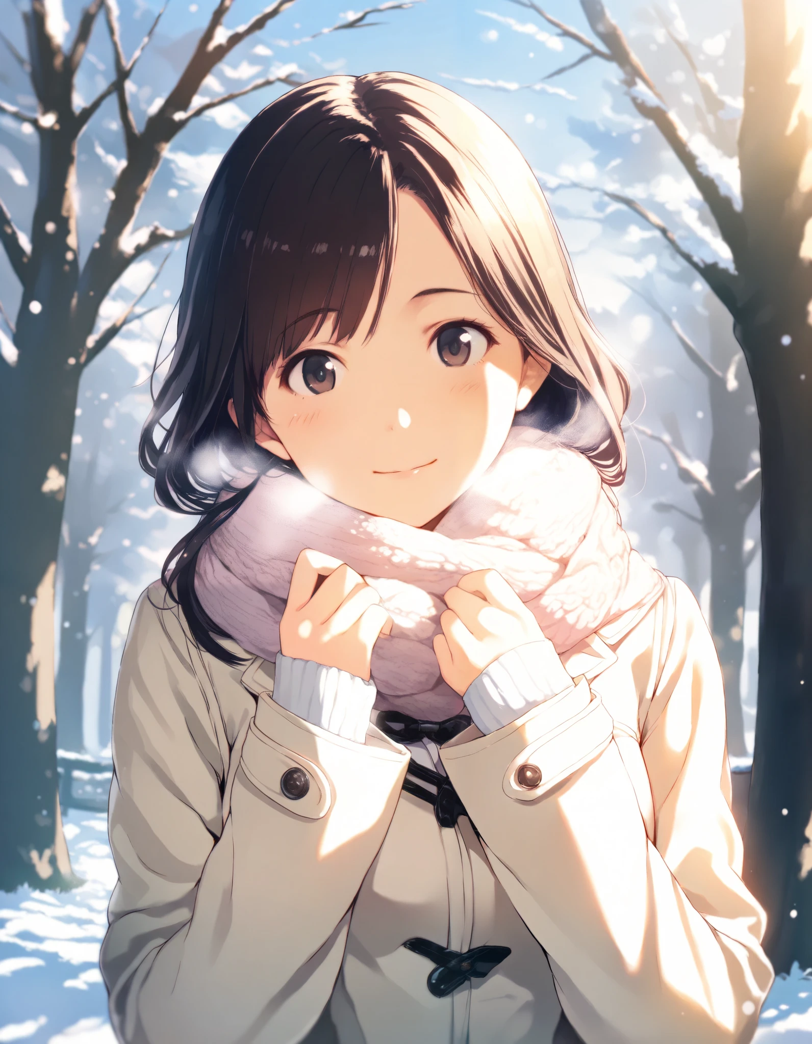 masterpiece, high score, great score, absurdres, 1girl, green park, winter, morning sunshine, year 2016, upper body