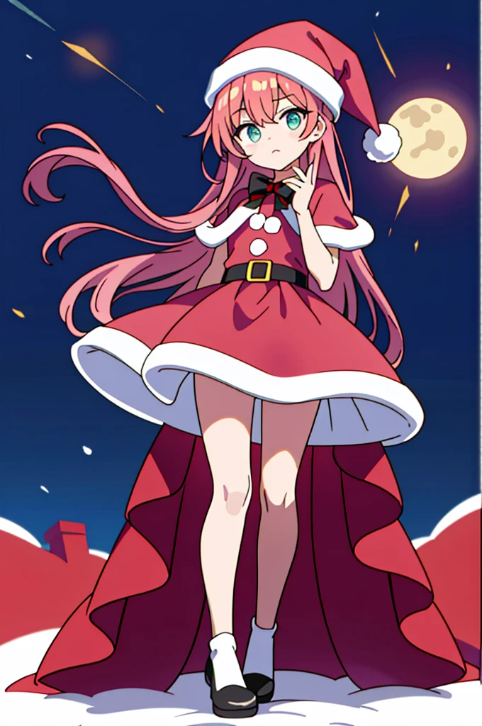 ((8k, masterpiece, best quality)), ultra high res, absurdes, 8k,standing , (((christmas, snow, Christmas tree, moon, ((wearing a red santa hat)), hands behind back, arms behind back, Christmas theme,  Christmas presents, snowflakes, aurora borealis)), ((solo focus)), ((1girl)), Rus, red hair, (blue eyes), (detailed pupil, beautiful eyes, detailed eyes, expressive eyes), best quality, masterpiece, BREAK, (((Dies Irae))), ((((Rusalka schwagerin)))), ((ahoge)),  BREAK, blush, smile, ((ahoge)), ((:3)), smile, smug, BREAK, blush, sexually suggestive, hair between eyes, bangs, white shirt, BREAK, depth of field, ((dark ambience)), film grain, BREAK, chain, white gloves, looking at viewer, face, short hair, warm lighting, dutch angle