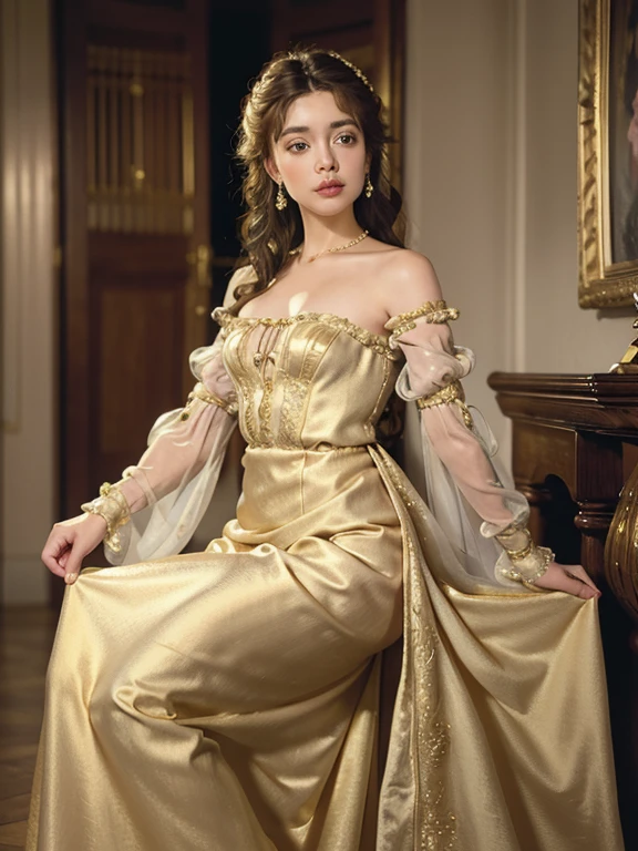 Marie Antoinette、Wear colorful clothes、Open chest、I'm not wearing anything underneath、See-through、Full Body Shot、20th Ayaka、NiziU AYAKA、 4K、1People Women、slender、 Loose, wavy styling 、Fascinating and attractive、Including the texture of the face and skin.,Detailed eyes