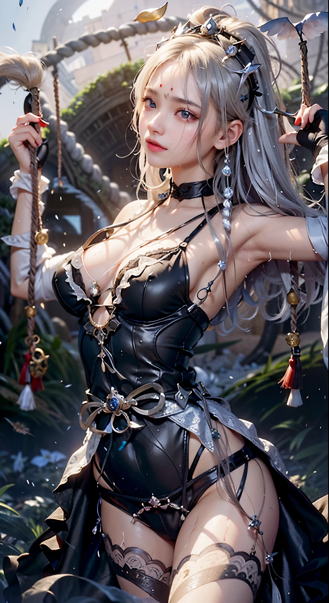 - [ ] - [ ] Photo,sharpness,Unique 850 4, Koda850 k portrait camera, F1.6 lens,hyper-realistic textures,spectacular light textures, Cinestil 800 Fashion Mechanics,(((Beautiful woman with left leg restrained and hung by chains))),(Tears flow, cry with pain),The lower breast area and the crotch area are torn,Hands are restrained behind the head by chains and shackles from the ceiling,Appearance,Beautiful girl with accentuated slender abs: 1.4,six-pack abs: 1.4, Bust Botox,Standing on tiptoe, long legs,Long brown hair fluttering in the wind,Brown hair, Long hair, Female Warrior Costume,((Wearing a torn sheer costume of a superheroine)),(No panties,No bra),(futuristic sci-fi battle fashion,elbow and knee cyberpad, cyberglove: 1.1),((Torn costume)),The belly comes out and the navel is visible,Thin sheer costume,metallic shoulder armor and combat gloves,shredded costumes,cyber long combat boots with golden knee pads,Anatomical,(futuristic sci-fi battle fashion, cracked elbow and knee cyberpads, torn cyberlong boots, torn cybergloves: 1.1),((straddling the iron bar)),(tied perfectly by iron chain), Restraint, Slave, collars, contempt, (Chained), ((Hands tied behind the back)), 4 chains hung from heaven, Metallic shackles and fetters, wet crotch clearly visible,((Hands are restrained above the head)), the neck is chained,Chain from left knee to heaven,Chained by rusty iron chains,((Chains over clothes)),((the tip is protruding, areolas protruding,The shape of the pubic area is clearly visible)),Sweating,Wet,Wet crotch,Wet thighs,bloods,Junkyard, blood splattered, Realistic, (bruises, dirty, Ripped clothes, skimpy clothes, Blood: 1.3), broken shields and battle spears,(((A drill for drilling holes with four pointed fingers is directed towards the bodydrill splits the ground and extends upward towards the crotch))) ,Vast prison,((wide prison with sunlight)), peeling ceilings, broken slabs, Rebar between cracks, Realistic material details, Extreme details, Ultra-realistic mate