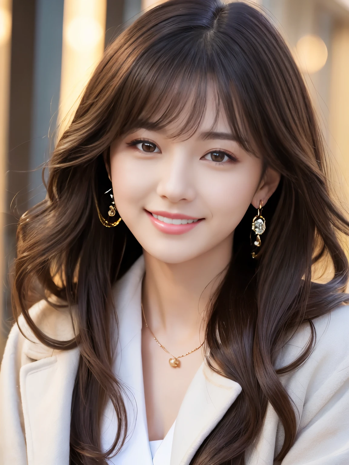 Araffe asian woman with long brown hair wearing a white jacket - SeaArt AI