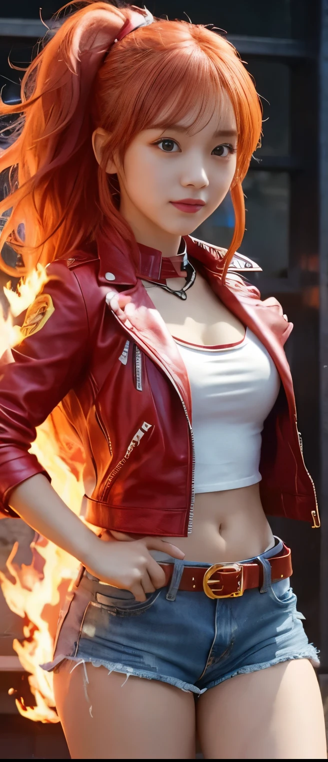 (Lightning illuminating the dark sky:1.7),Stormy night, (Rain pouring down on a tomboy:1.3),  creating a dramatic and moody atmosphere.
Drenched tomboy,piercings,Punk rock fashion,Open jacket with chain,Punk rock shirts,Punk rock pants with chain,Chain Accessories,a choker,(The whole body is soaking wet,Rainwater dripping from the face,Wet face,wetting hair,Wet and glowing skin,Soaking wet costumes,),(Glossy silver and orange two-tone hair,Short ponytail),(The composition of the princess's face,large full breasts,Pointed lips,red lipsticks,Cute round face,A smile that makes the viewer happy,blushing with embarrassment,red blush,),Bold sexy poses,crouching down,
(in 8K, Raw photo, Best Quality, masutepiece,),(Realistic,Extreme detail photo,Digital SLR,),(Image Mode Ultra HD),