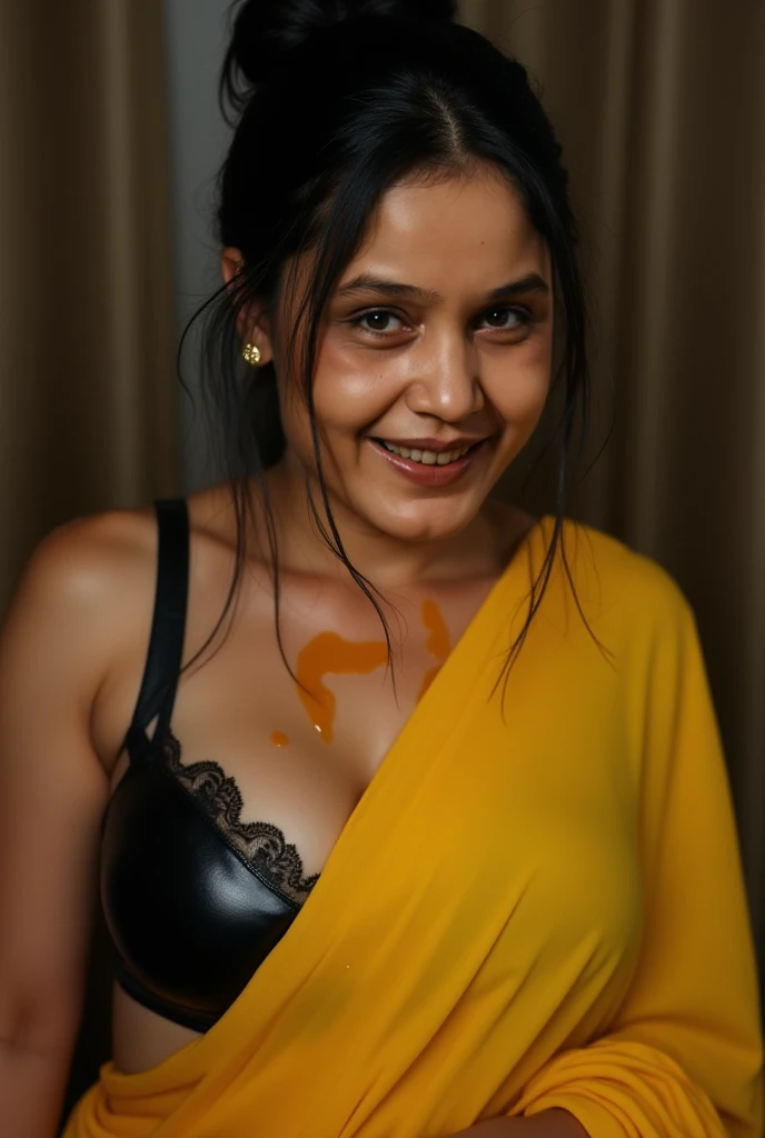 Day scene, close up photo of a 45 year old indian from top view, (Masterpiece, Best Quality, High Resolution), evening Background, (cum Splash on face, cum Splash on her face, Splash of cum, cum Splash)), Sweet 45 year old indian female actress, hour glass body red lips, cream colour blouse, lightly makeup,ultra realistic, realistic, look at viewer (cinematic:1.3), intricate details, (ArtStation:1.2) Naked