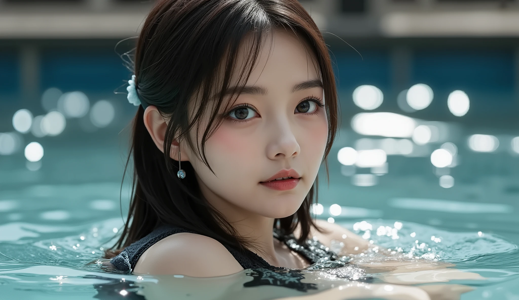 8k, super high resolution ,   top quality,  masterpiece,rule of thirds,golden ratio, surreal, photos,  one woman,(  girl:1.3), cute, cute顔, Beautiful Eyes in Every Detail , 細かく Details, Mature Women, princess,extream close up,smile, black hair,Long layers,ID photo,future, Brutal Cyberpunk Woman , luxurious and beautiful ,((summer knitted sweater )), (( micro mini skirt)), ((Knee-high socks)),Short sleeve, very delicate expression ,  delicate eye description,,  Healthy Body , (( 1 female)), Height: 160cm, (( thin thighs)) ,(  Thin Waist:1.4)、( Beautiful :1.4),  pink lips, profile,(((  ideal figure))),Small bust, A cup :2,、 portraits:2、  perfect anatomy 、鮮明な  Details、  Details, thin lips,Perfect and beautiful face  ,完璧で cute顔,   Meticulous Skin  ,  Perfect Limbs 、  Thin Waist,  surreal,Light and Dark,  fashion magazine cover,glowing 