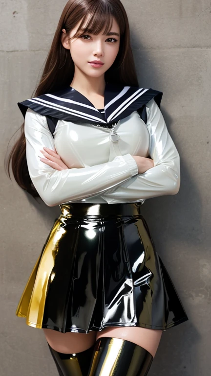 (translucent:1.4_Absorbs into the skin_Sailor suit_Latex bodysuit:1.8)_ribbon_Sailor Hat_１3 years old_Part of an idol group_Very cute girl、smile、Flowing chestnut hair、Beautifully detailed eyes、long and detailed eyelashes、Beautifully detailed mouth、Detailed nose、Very detailedな顔、Ideal proportions、Big Breasts、Long limbs、Narrow waist、White porcelain skin、sweating、(Dancing at a concert)、Hair is moving、Spotlight、(RAW Photos、Highest quality)、(Realistic、Photorealistic:1.37)、masterpiece、Very delicate and beautiful、A hVery detailed、Hmph、Sense of unity、4k 8k wallpapers、growing up、Beautiful in every detail、Large file size、Very detailed、High resolution、Professional Lighting、Cinematic Light、3D、Looking at the audience、alen4_kryukova, InesPutriTI