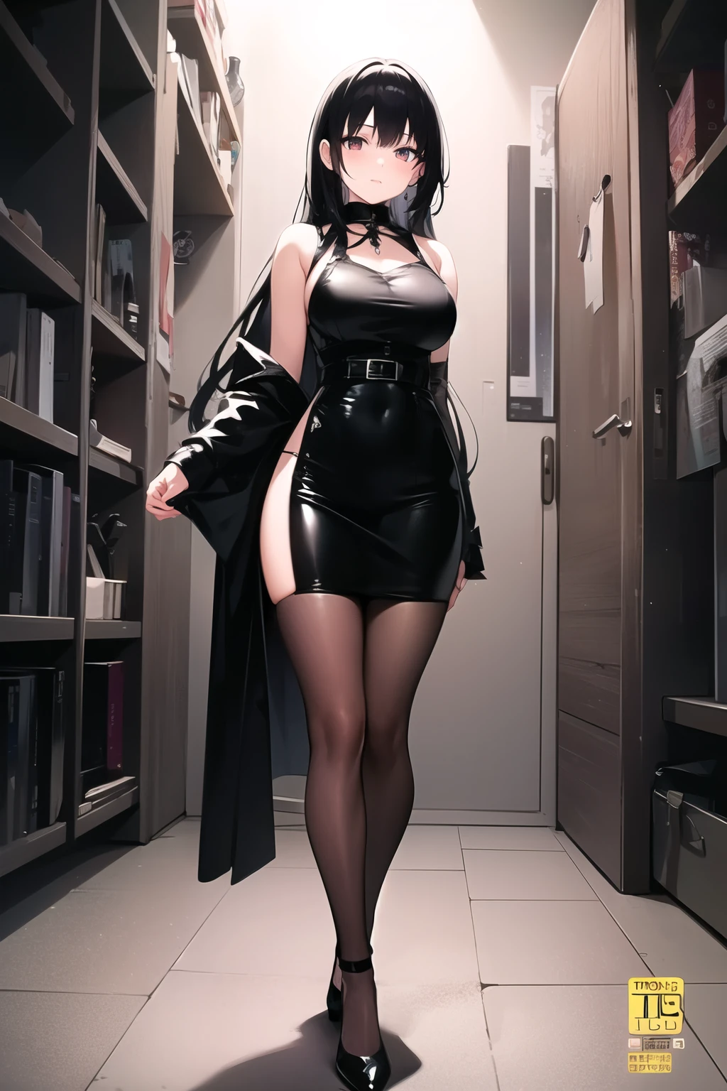 1girll，（tmasterpiece），（best qualtiy）， high-heeled，beautifullegs，Black translucent stockings，makeups， Blushlush， 耳Nipple Ring， Bow knot，choker necklace，long eyeslashes，standingn，seductiv，Expose shoes --auto
