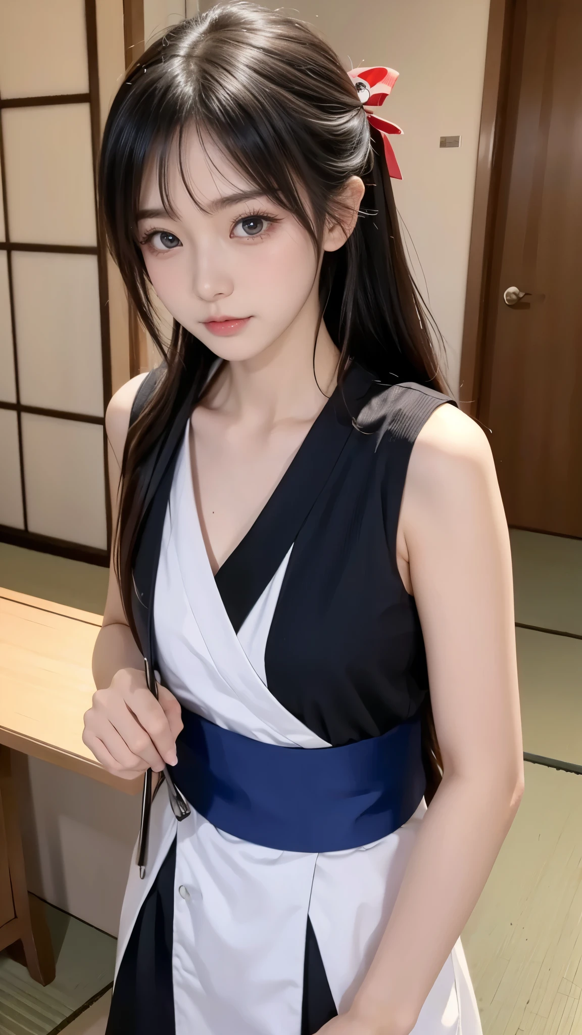 Photo quality,Masterpiece,Realistic,(Cute Japanese sister:1.9),(Detailed young face:1.9),(Very embarrassed look:1.9),(Standing and seducing men,Thin legs:1.9),(Seducing a man at a shrine:1.9),(Wear a traditional Chinese dress:1.9),((Droopy eyes:1.9)),((Body type of a 16 year old Tits:1.9)),(Cute school girl hairstyle:1.9),((Skinny Legs)),Very pale skin,Show your forehead,Detailed body,Detailed hands,No makeup
