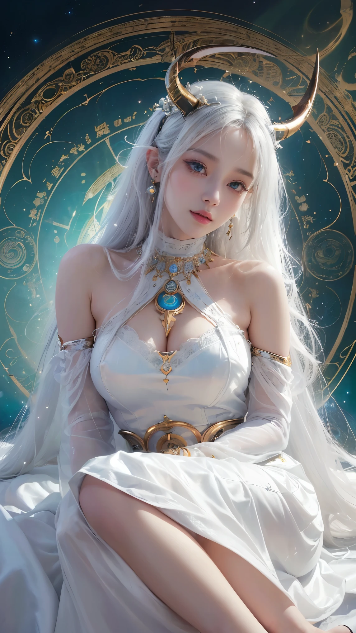 Tarot readingをする謎の女性,Tarot reading,Beautiful face, Straight hair, Shiny Hair,Medieval Mystery Costume,mysterious fortune teller,The mysterious hermit,White magician,Magic Light,A kind smile,Red eyes,Red glowing eyes,Magical Power,Take a card