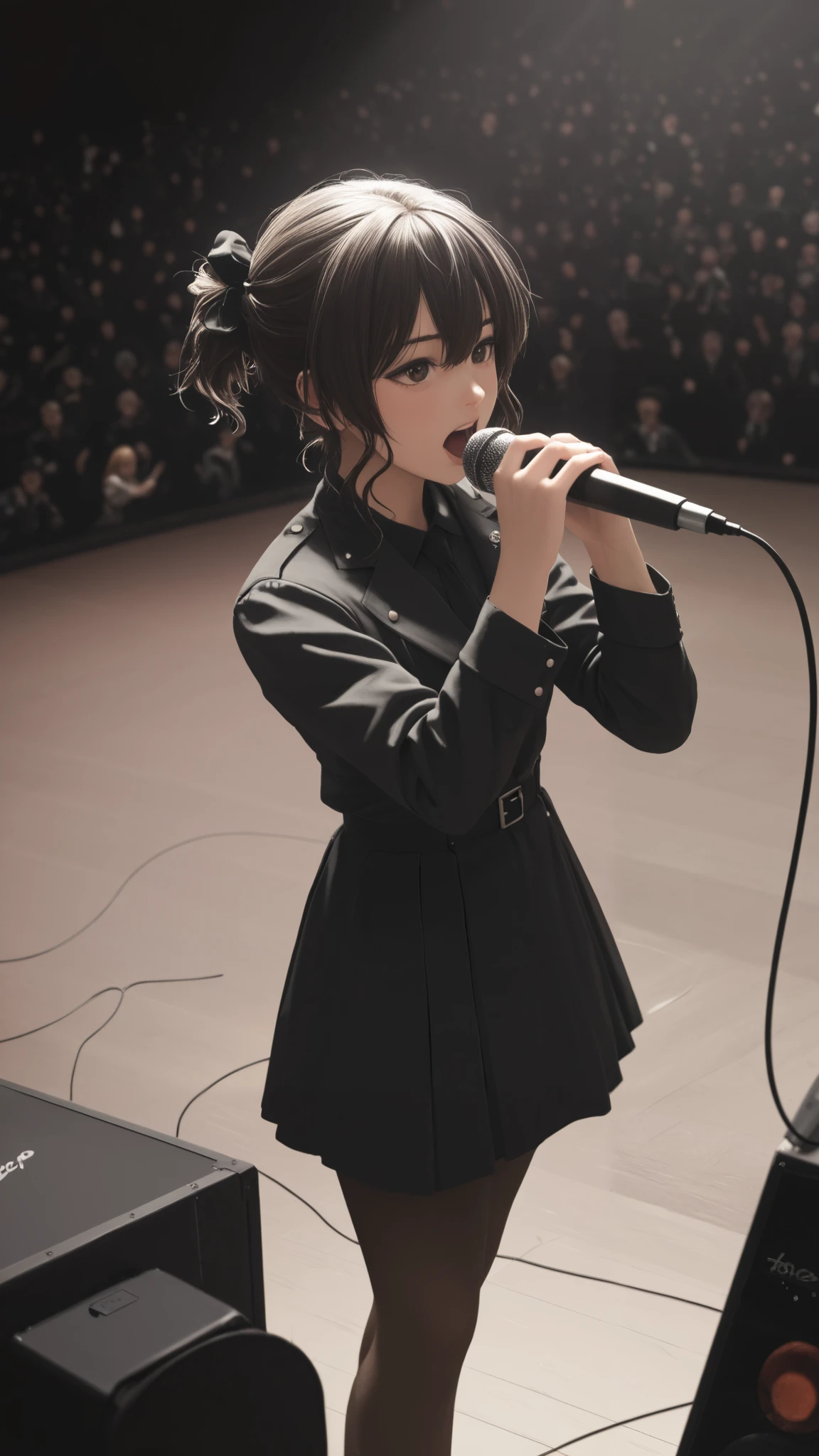 is ridiculous, High Precision, top quality, Masterpiece, very aesthetic, Lone Digger, 1 girl, suusei , Singing , microphone , stage, audience