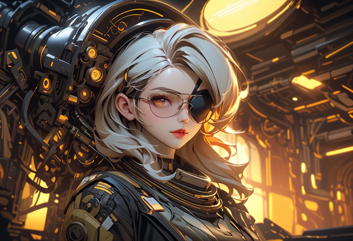(absurdres, highres, ultra detailed), 1woman, mature female, sandra bullock, slender jaw, wavy long hair, split-color hair, heterochromia, bangs, long sleeves, finely detailed eyes and detailed face, extremely detailed CG unity 8k wallpaper, intricate details, (style-rustmagic:0.8), (medieval cyborg:0.8), portrait, (bloody wounds:0.7), looking at viewer, solo, half shot, detailed background, (steampunk theme:1.1) determined expression, dark couds technomancer, floating lights, color leather vest with gears, techwear, jetpack, workshop in background, machines, gears, steam, industry, technology, furnace, grime, anvil, buttons, levers, automaton, electricity, electric sparks epic atmosphere,, portrait(((steampunk sexy girl,big ass, big sagging natural breast, very marked cameltoe, pezones grandes y marcados bajo la ropa, pezones en punta,suggestive pose, steampunk full clothes insane detail, intricade detail clothes, gabardina larga, steampunk city background, areola marcada, areola sobresaliente, cleavage,)))