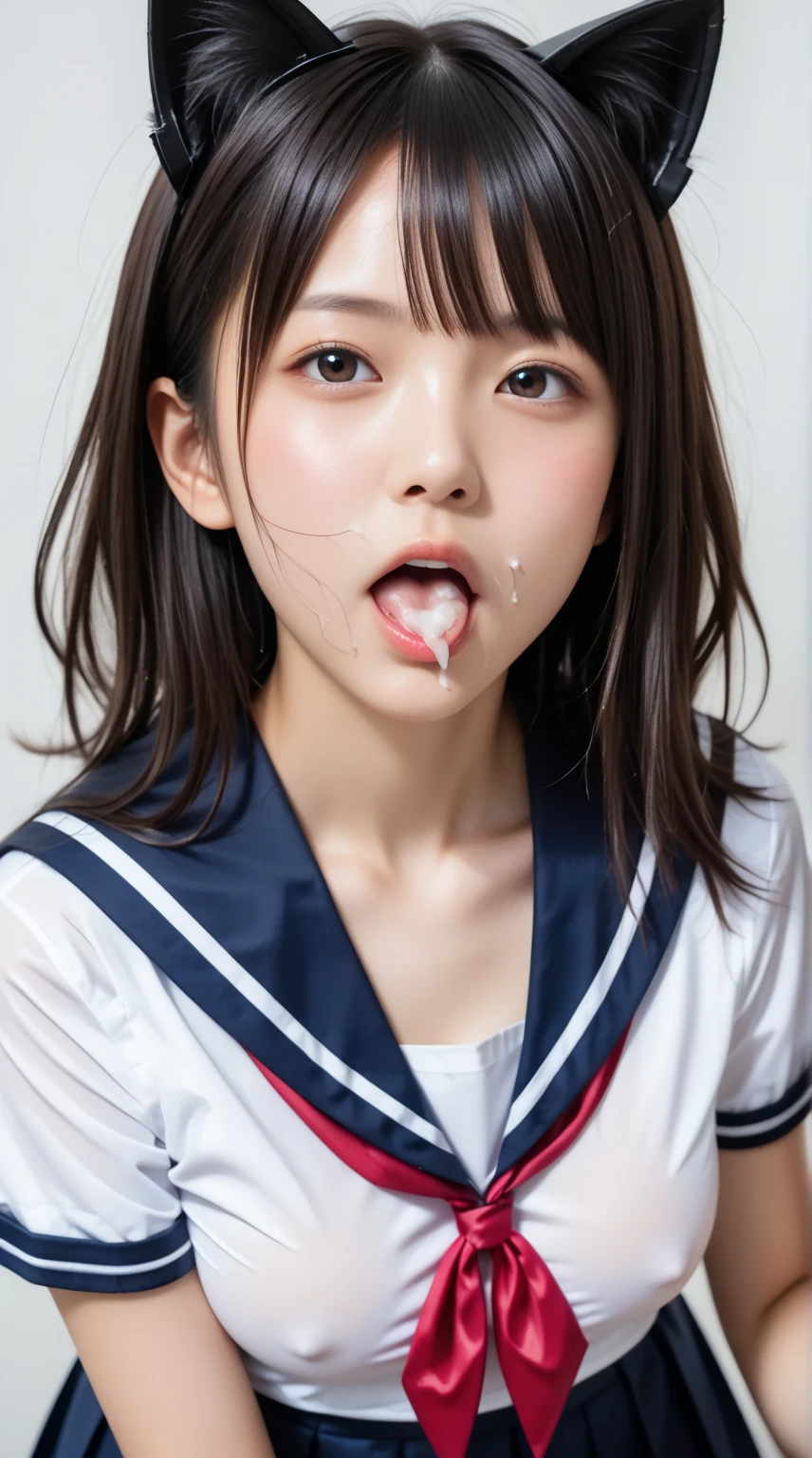 Japanese sailor girl middle school student with cheeks printed on her