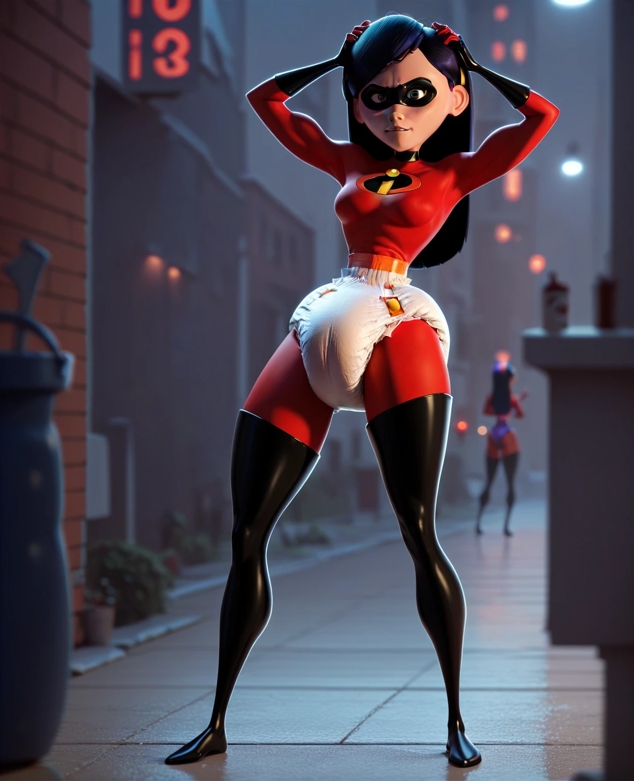 Violet parr nua,master part, best qualityer, 1 naked girl, ((rs old)violet parr nua, long  hair, blackquality hair, purples eyes, sorrido, alone, ((sensuous)), large breasted, big-ass, Bubble Ass, thick pussy, Lacuna anal, wide open anal, highy detailed, hyperrealisti, 8K, octane rendering, Violet parr nua