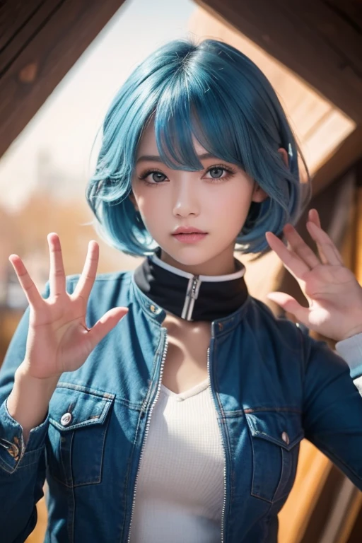 Blue hair girl motorcycle smoking cigarette illustration