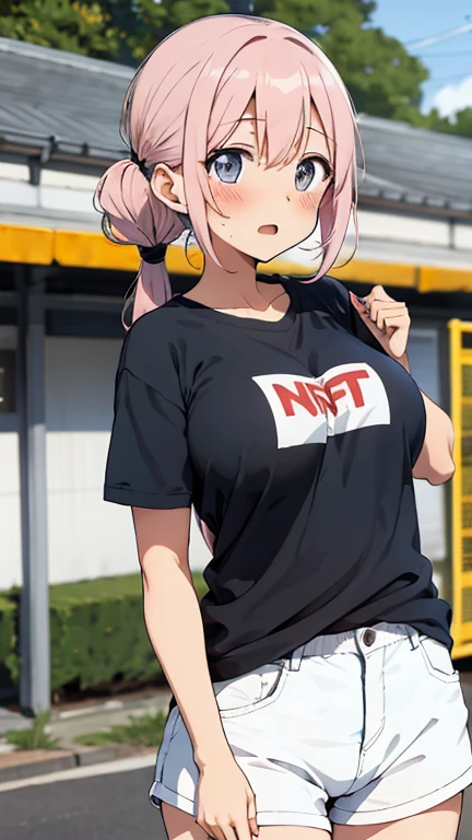 1girl, (((bimbo))),hoop earrings, big puffy lips, painted lips, thick lips.
Blonde hair, short twintails, grumpy, wide hips, thick thighs, perky breasts, bursting breasts, Nightlife, Night city, Cyberpunk city, futuristic cityscape. Neon lights, (skyscraper:1.1), Tokyo tower, palm tree, cloth sign, ramen stall, night club. bright city lights, exotic car. alcohol, bar, ramen, soup stall ,alcohol bottles, stomach blush, overflowing breasts, rounded stomach, pubic tattoo, word underbelly tattoo, cameltoe, gym shorts, sexy dolphin shorts, low hanging shorts, slutty yellow jacket, vagina liquid running down between thighs, no panties, pussy juice in between thighs, legs slightly apart, ruler tattoo, ruler tattoo with heart on top, pants fly open, covered nipples, heart tattoos on groin, see through tattered camisole, black camisole, from side, looking at viewer, motion lines from tits, baseball cap, anime_screencap