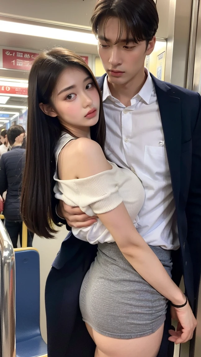 finely detail, hight resolution, hightquality、Perfect dynamic composition, Beautiful detailed eyes, Bob Layer Cut、Natural Color Lip, despise、frombelow、25-years old、both sexes、a couple、Lovers、Man and woman sitting shoulder to shoulder、Transparent skin、Glowing hair、a park、sitting in a bench、inside in room、frontage、beauty legs、glares、irritation、irate, full body nudist.