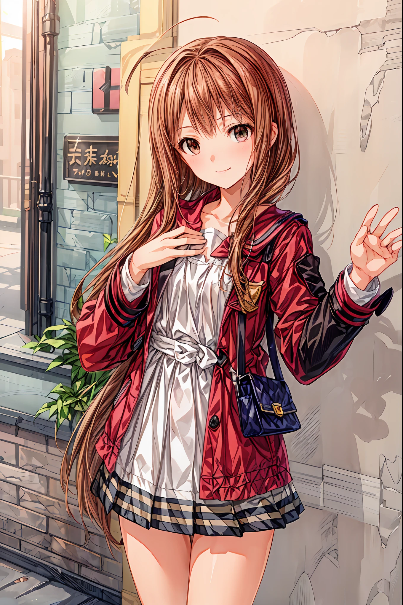 masterpiece, top quality, 非常に DetailsなCG Unity 8K壁紙 , Ultra-realistic 8K CG, perfect artwork , Perfect Female Body Type, Dramatic shadows , ( spotlight, viewer , Details light , ((( 1 girl))), (( SHARP FACE )), (( brown hair, wave hair)), ((( sexy pose))), model body type , Winter clothes, red coat, Watch viewers with small breasts , (( cute face)), ( smiles gently: 1.2), ( asymmetrical bangs that grab the chest , beautiful eyelashes ), Beautiful appearance, (Beautiful bust line:1.2), (Chest), beautiful girl, beautiful facial features that describe a perfect face, cold, Natural Beauty , slender body, Light and beautiful thigh expression , high school girl, high school uniforms , Show me sailor suits, pleated skirt , loose socks, in front of a wall full of graffiti , night , ((( leaning against the wall, standing))), Award-Winning Photos Cuddling From Behind, Details, realistic light and shadow , 8k resolution, professional lighting , ( shiny skin around:0.9), Perfect Hands, Hair, Shortcut with Bangs, unkempt hair,Short braided hair,Neat, slender beautiful woman,Correct posture,Small chest, beautiful legs, has enchanting gray-blue eyes that shine like stars, droopy eyes , vibrant colors, beautiful eyes,A delicate smile,Textured Skin, Best Quality at its Best , gentle and beautiful woman , anime style、