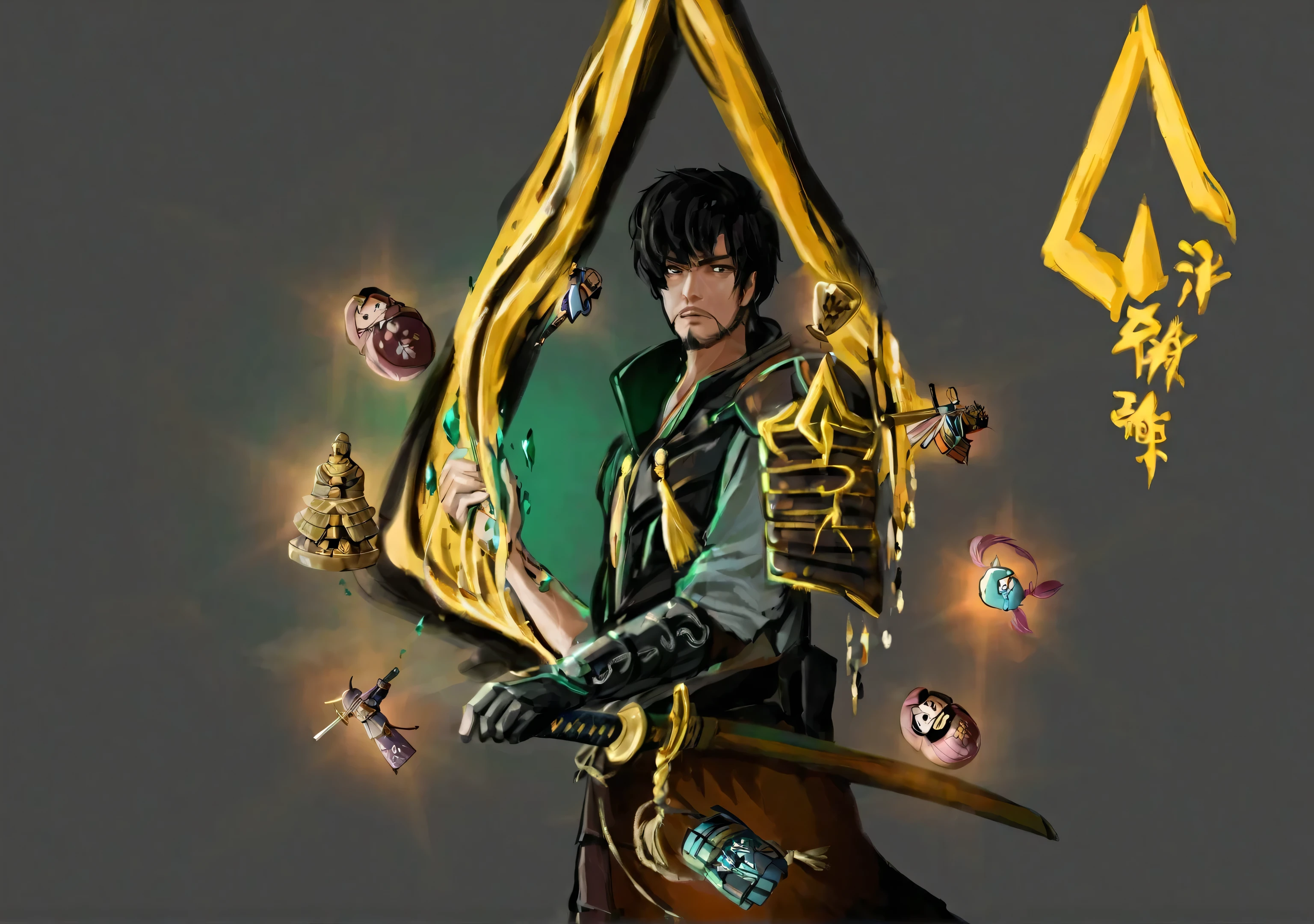 Male character, holding a sword , samurai armor