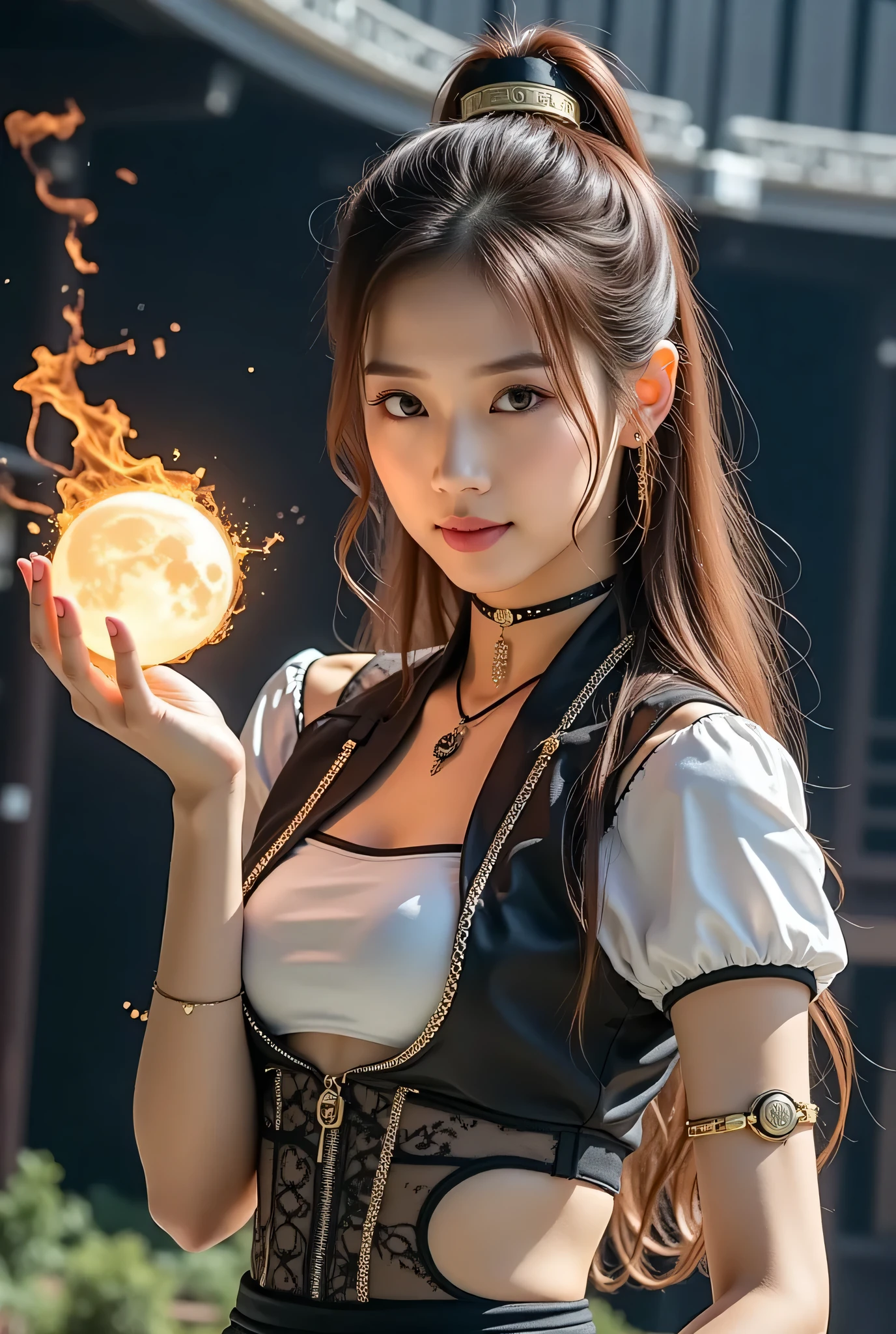 (8k, high image quality, Masterpiece), ( By Mr. names , photo By Mr. names : 1.37), very well detailed , one girl , { Night in the Phoenix } 、 My chest shakes a lot , Very delicate depiction , armor made with miniature paint 、 By Mr. names 要素と幻想的要素を組み合わせた複雑な模様の鎖と着物を融合した鎧 , correct skeleton, wear intricately patterned armor , Braided Chain , Delicate Sword of Fire 、 raise one hand above head 、 Like a dream,Super By Mr. names mixed fantasy world , combination of By Mr. names and fantastic elements ( Swirling Fire Cloak :1)、 staring at the camera 、 Put names's full moon in the palm of your hand 、 Swirling Glacier