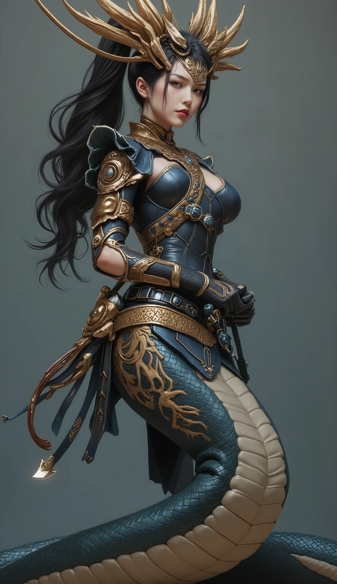 (((mulher))), (((melhor qualidade))), (((obra prima))), (((adulto))), Uma guerreira mulher de 35 anos com corpo perfeito, Gladiadores do Brooklyn, (( sob os peitos )), quase nua no estilo selvagem urbano de Simon Bisley para a capa da revista Heavy Metal, cabelo loiro, Minimum clothing, Dark blue with lightning gold and red and gold pattern, armadura, cheio de pontas e rebites, tatuagem tribal, (((do joelho pra cima))), cabelo branco