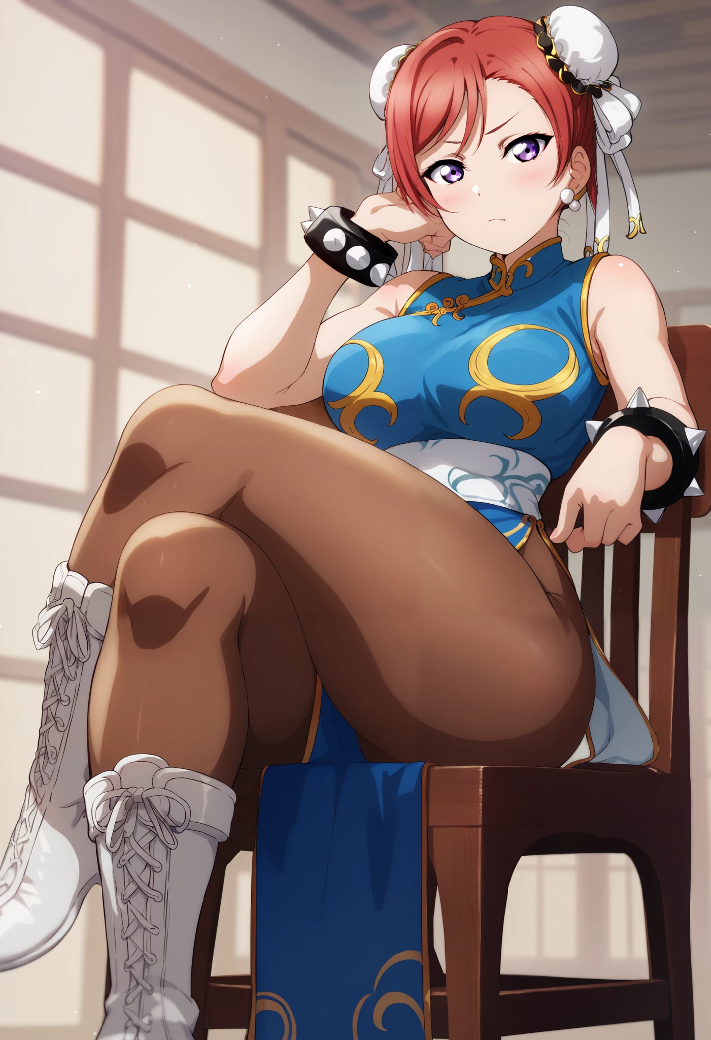 A beautiful anime girl, her hands tied up behind her back with ropes, mouth open. knees, ankle,kiss marks on barefoot sole,and kiss marks on foot sole focus are tied together with ropes but separated from her hands, she is crying for help, show whole body, with clothes, there are ropes tied around up and down her