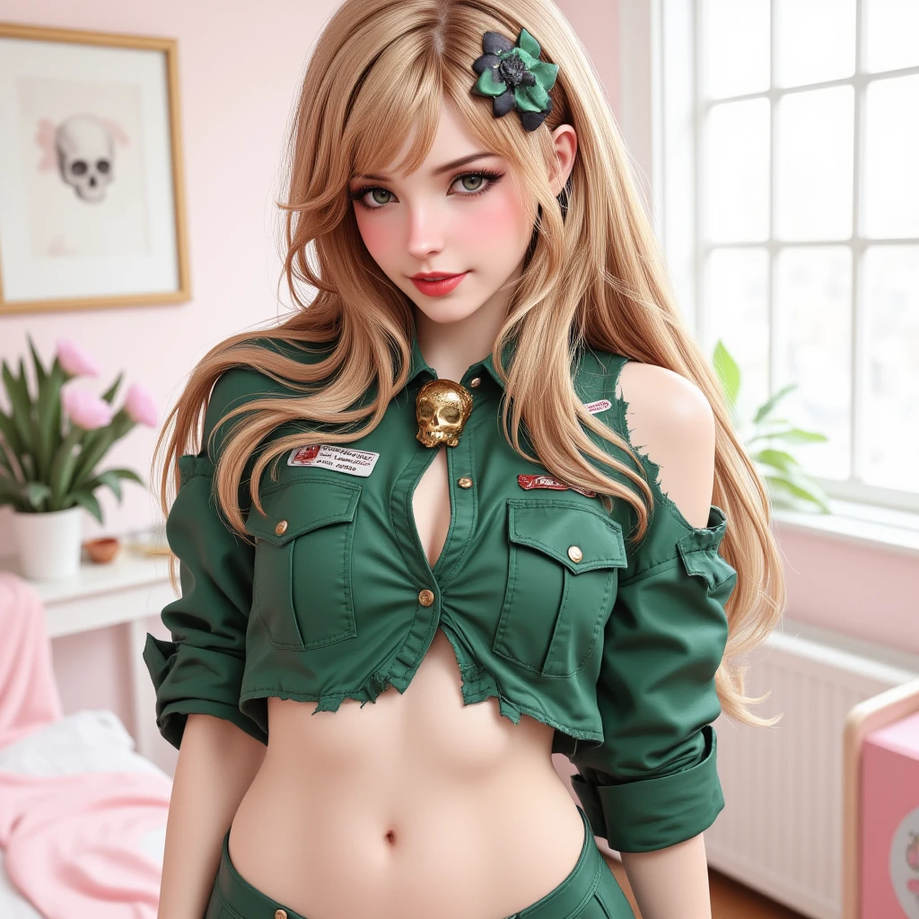 (anime)(realismo)Uma garota de 15 anos, tem cabelos loiros e longos, usa uma farda normal de uma colegial.