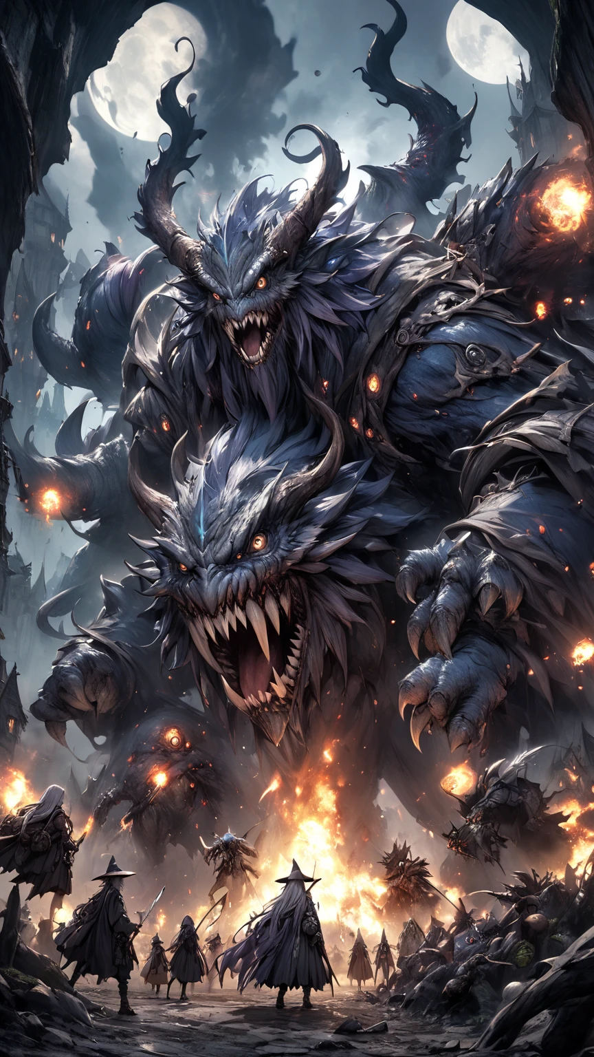 Realistic photos, RAW Photos, monster of the demon world, attacks viewer, Powerful movements, jump on prey, ((Dynamic jump)), Sharp Claws, monster of the demon world , ice magic,approaching from above, sudden approach, Bad-tempered, dynamic Shot from grand, flame magic,High resolution, masterpiece, Highest quality, Intricate details, Very detailed, Clear focus,texture, Delicate eyes, Professional, 4K,Shallow and deep, Kodak Vision Color, Exactly, Very detailed, photograph_\(Extremist\), photographpractical, practical, Post-processing, Maximum details, Roughness, Real Life, Extremist practical, Photorealism, photographgraphy, 8K Ultra HD, photographgraphy