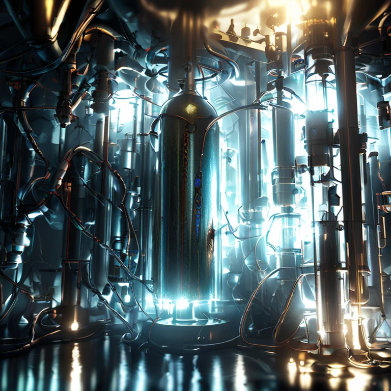 Secret Laboratory, secret laboratory, Resident Evil, monsters in a liquid capsule in the center, Researchers wearing white coats all around , masterpiece, best quality, ultra A high resolution,