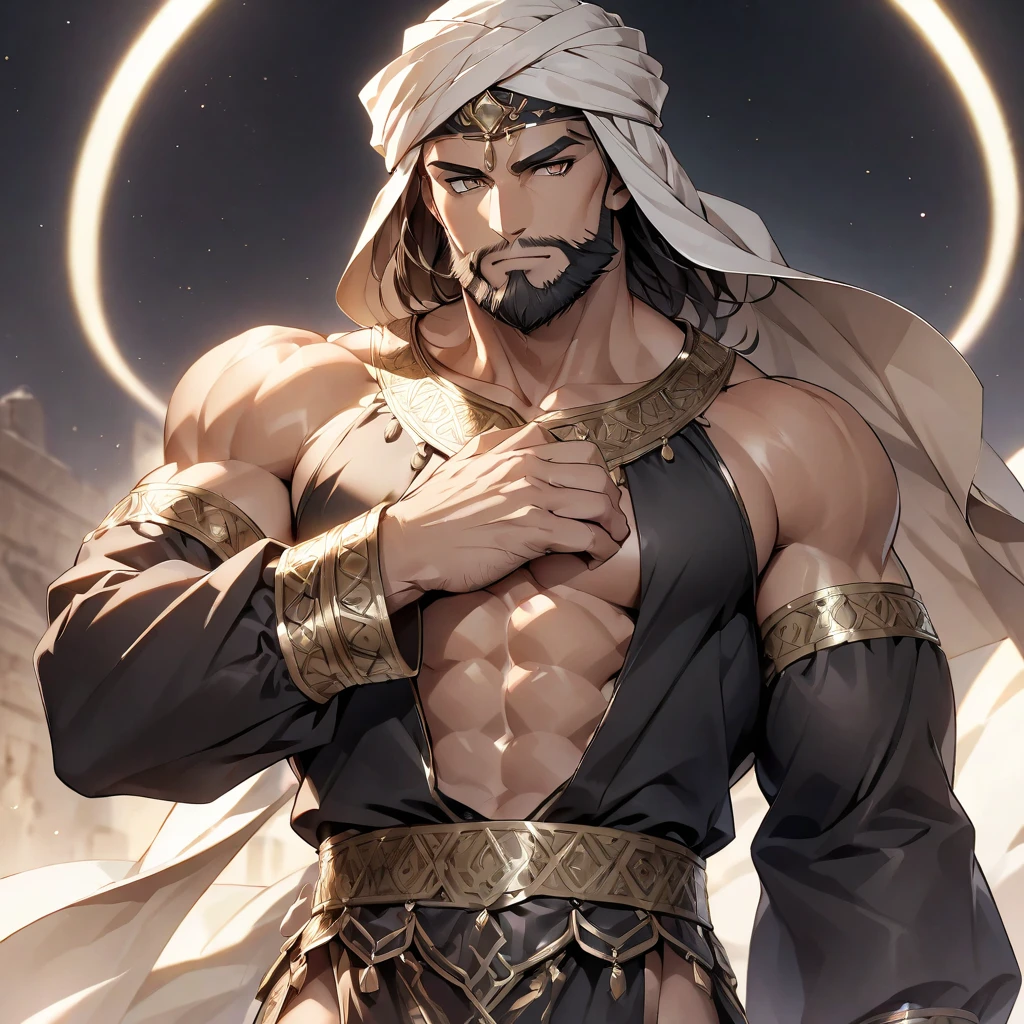 Mansa musa black conquerer muscled body golden clothes light beard