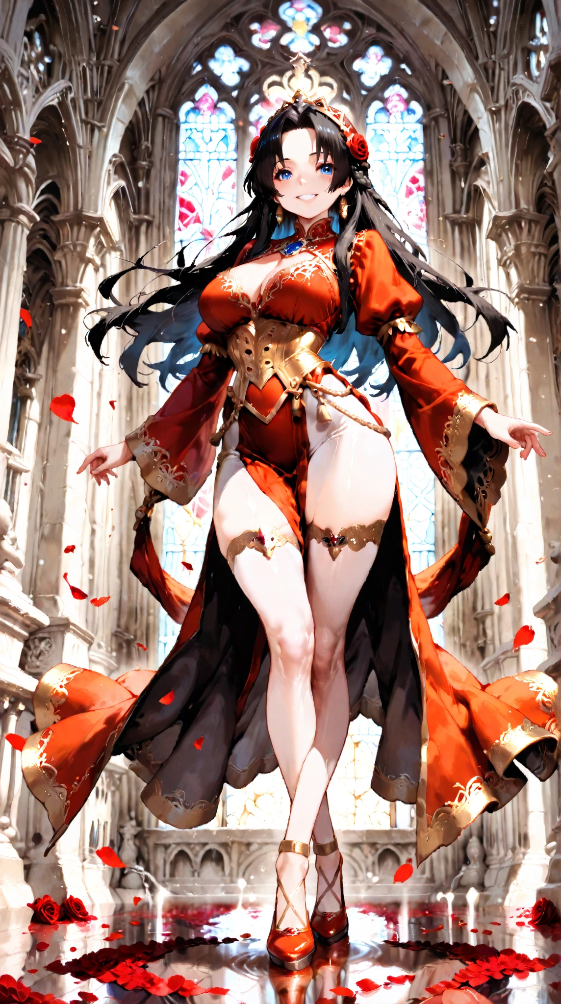 ​masterpiece、top-quality、Full body drawing、superfine illustration、NSFW、((M-shaped legs))、(Open thighs)、Shy figure、red blush、extremely cute and beautiful girl、very detailed beautiful face and eyes、Detailed and exquisite eye、Beautiful eyes、Beautiful hair、Costumes that stick to the skin、beautiful detailed dress with many frills、Detailed and elaborate costumes、Solo, 1girl in、dynamic ungle、full-shot、wide Shots、huge-breasted、Big sticking to costumes、Big breasts with tension、Heavy big、